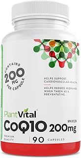 PlantVital's Coenzyme Q10 200mg - CoQ10 Supplement - Support Cardiovascular Health with High-Potency coq10 Formula. 90 Capsules - Helps Reduce Migraine Frequency. Made in Canada