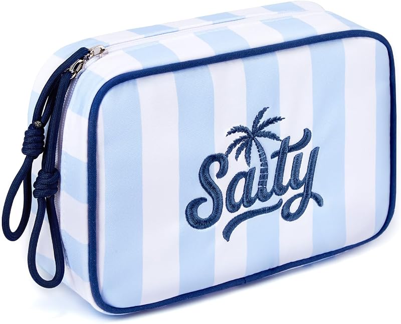 COSHAYSOO Necessaire de maquiagem azul listrada com bordado SALTY, 1 unidade