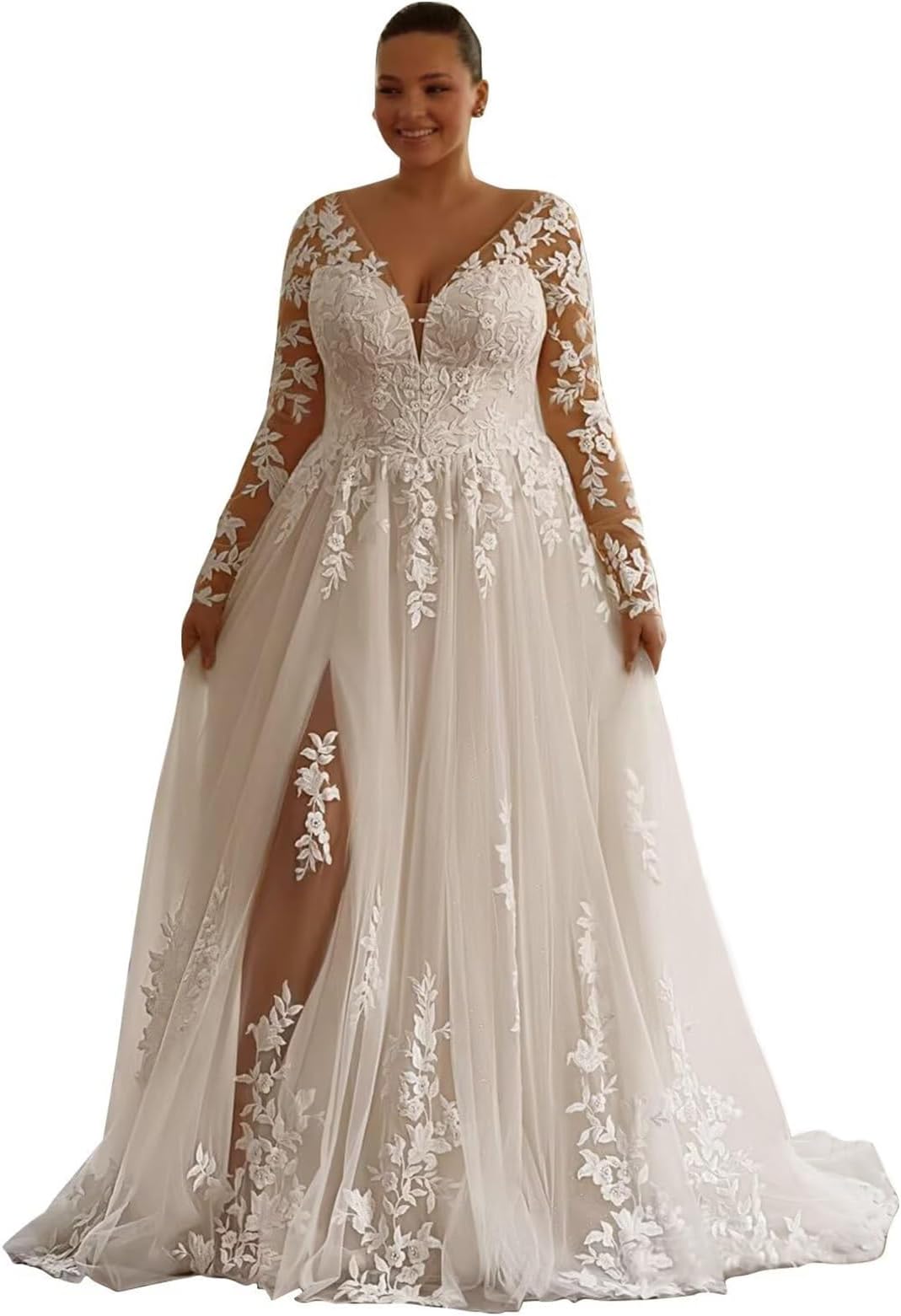 Plus Size Wedding Dresses for Bride Long Sleeve Wedding Bridal Gowns with Lace Appliques Off Shoulder Bride Dress
