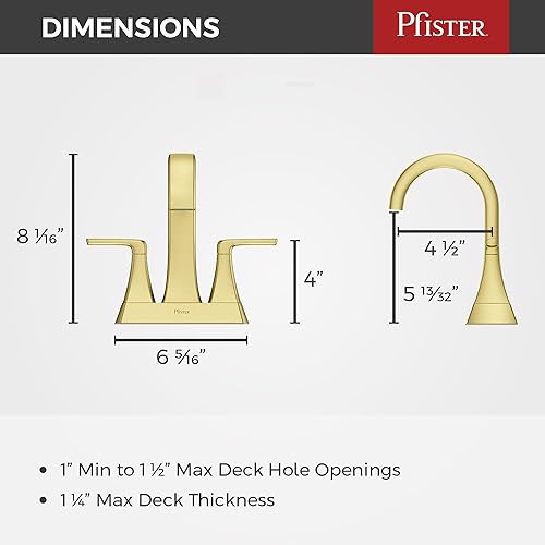 Miniatura 5 de Pfister Bruxie LF048BIEBG - Grifo de lavabo de baño, centro de 4 pulgadas, 2 asas, 3 agujeros, certificado NSF, acabado dorado cepillado, LF048BIEBG