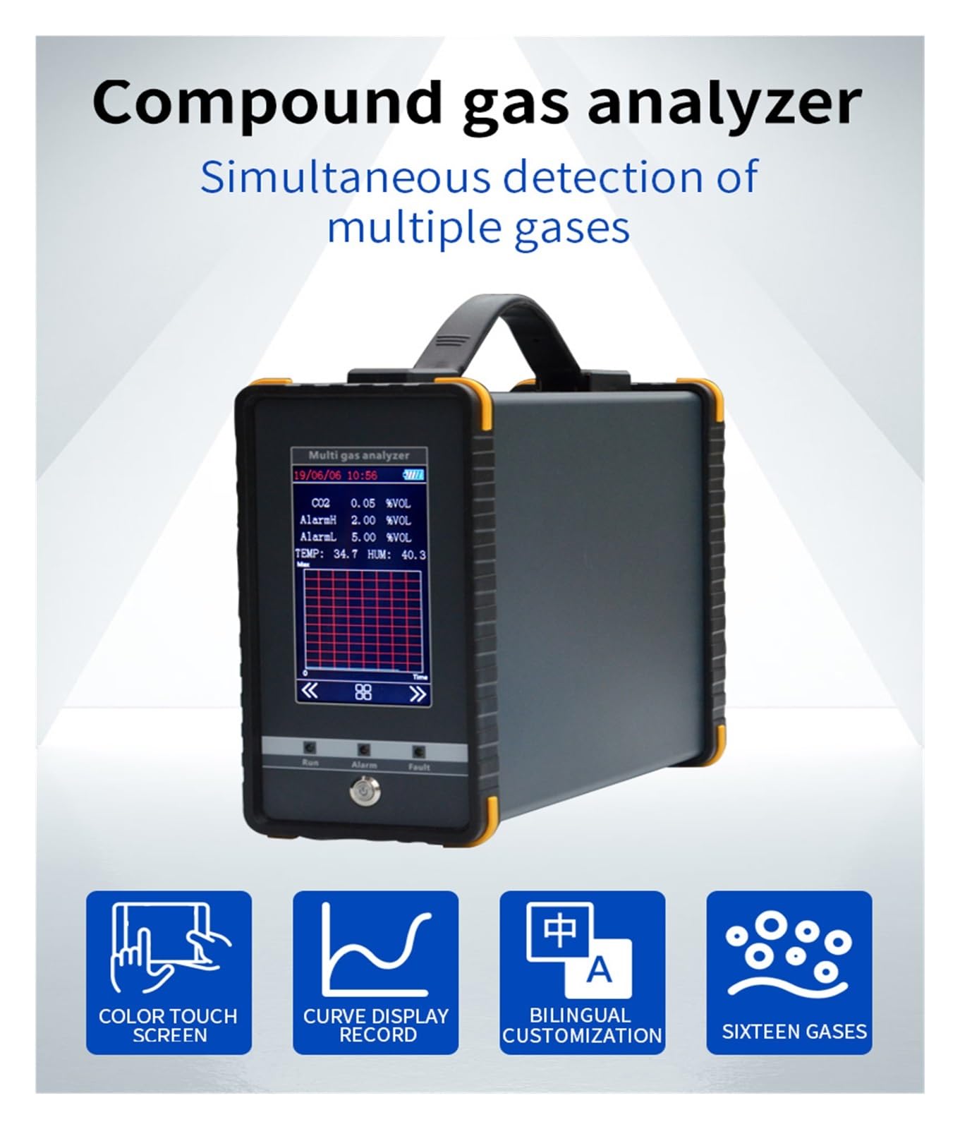 Gasdetektor, 16-in-1-Gasanalysator S360 for Inkubator, interner Pumpentyp, Multi-Gas-Alarm 0-1000 ppm 0-100 ppm