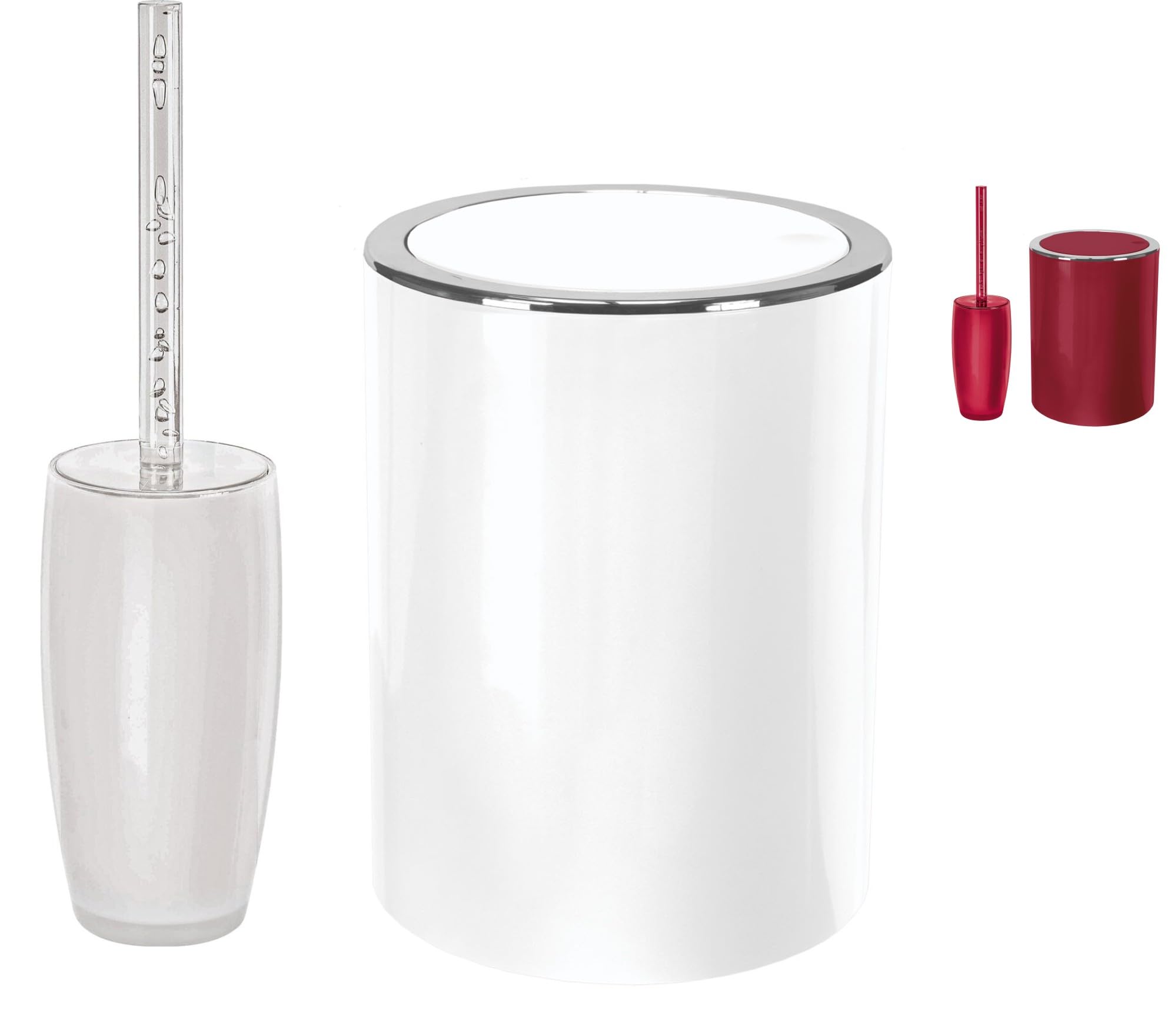 Kw White Toilet Brush And Bathroom Bin Set (White)