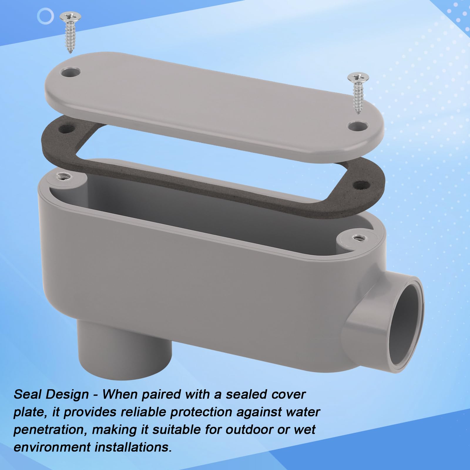 4Pack 1/2 Inch Rigid PVC Conduit Body Type LB, Slip x Slip PVC Conduit Bodies LB Type with Cover and Gasket, Gray — Amazon image 3