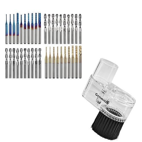 40 brocas de fresado CNC para fresado de extremo (2 flautas, vástago de 1/8") + zapata de polvo transparente para enrutador CNC serie 3018