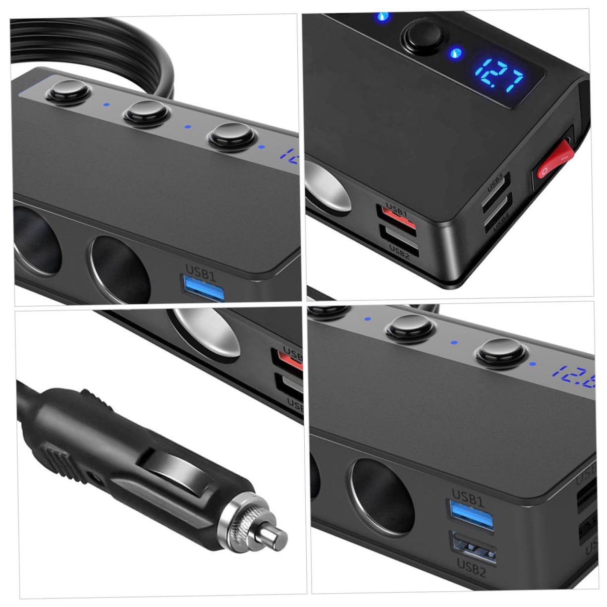 SHINEOFI Adattatore Multi Socket per Auto Porte USB e Uscite Accendisigari Caricatore con Interruttore per Smartphone Tablet e Accessori Elettronici Viaggio