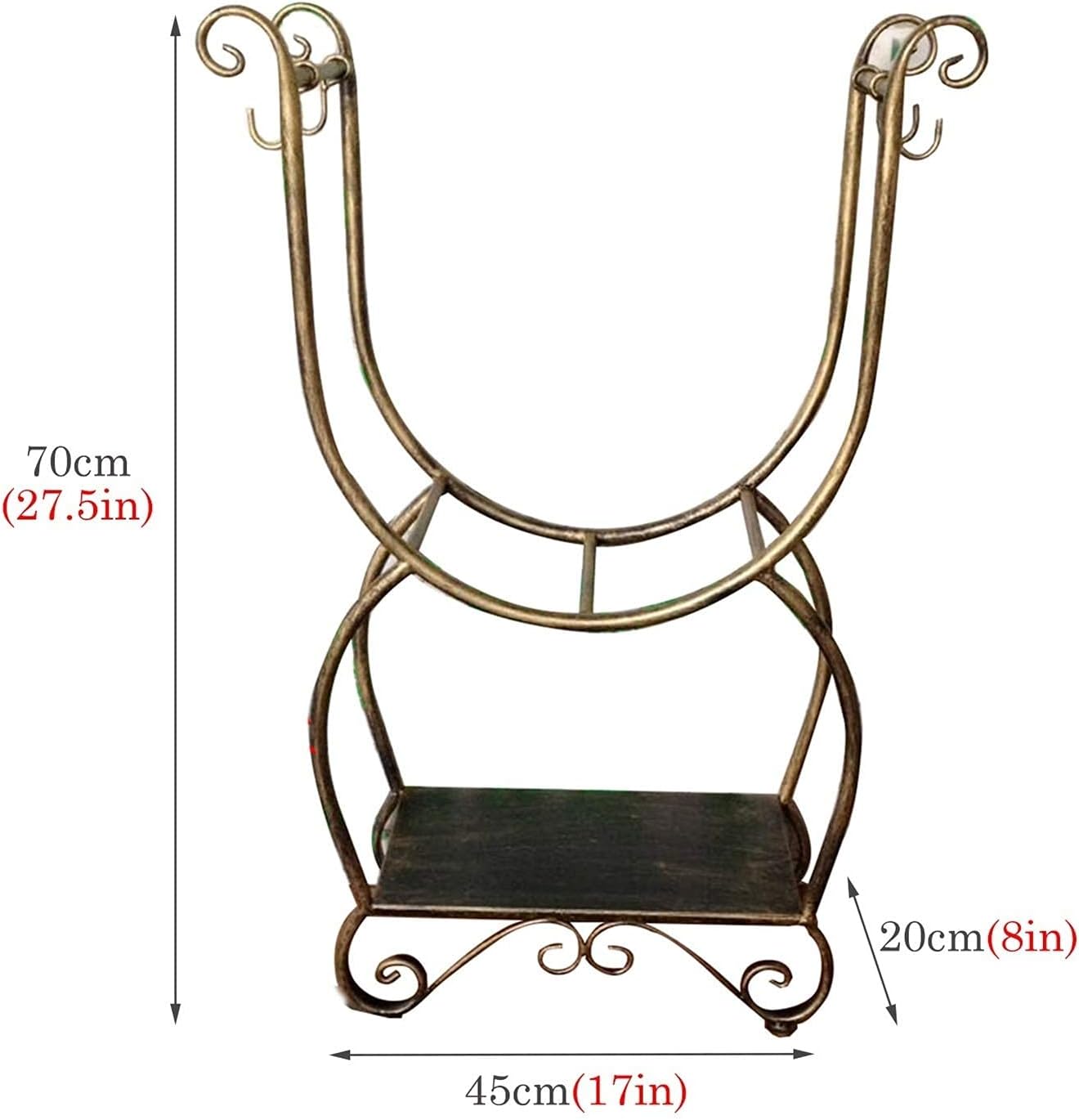 Brass Heavy Duty Fireplace Tools Set and Log Holder, 5 Pieces Wrought Iron Log Stand with Poker, Shovel, Tongs, Antique Brush, Wood Rack 5-Piece Tools, for Indoor Outdoor