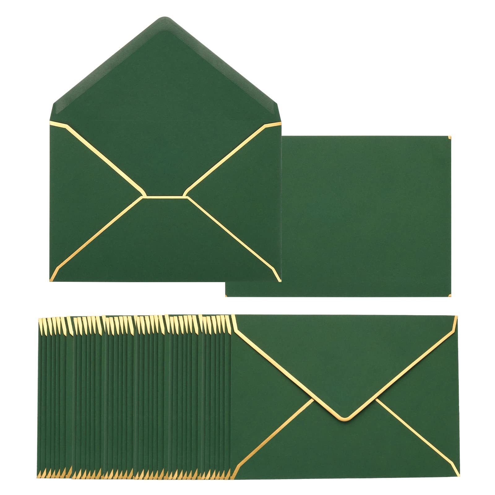 PATIKIL 100 Paquete A7 Sobres 5 x 7 Tarjeta Sobres V Solapa Sobres con Oro Borde para Oficina, Boda Regalo Tarjetas, Invitaciones, Graduación (Oscuro Verde)
