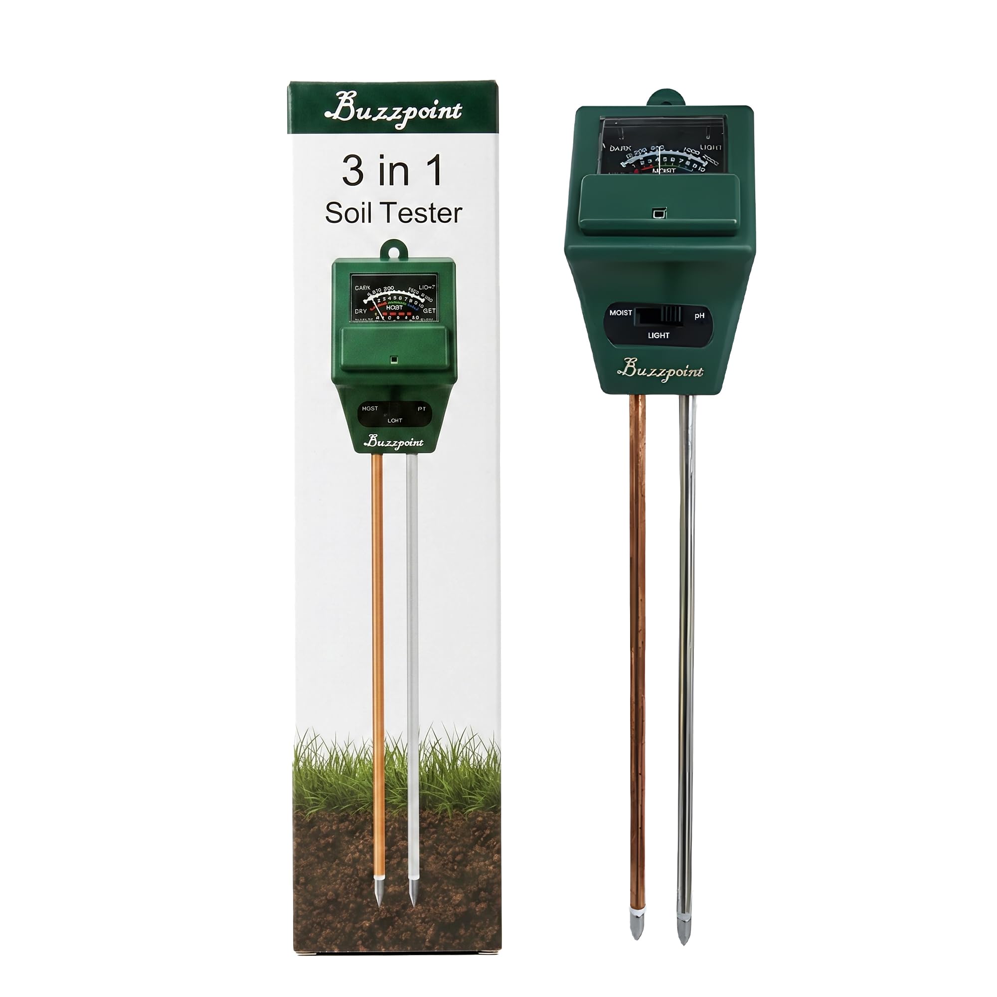 Testeur de sol sans piles avec sonde en acier inoxydable pour l'humidité