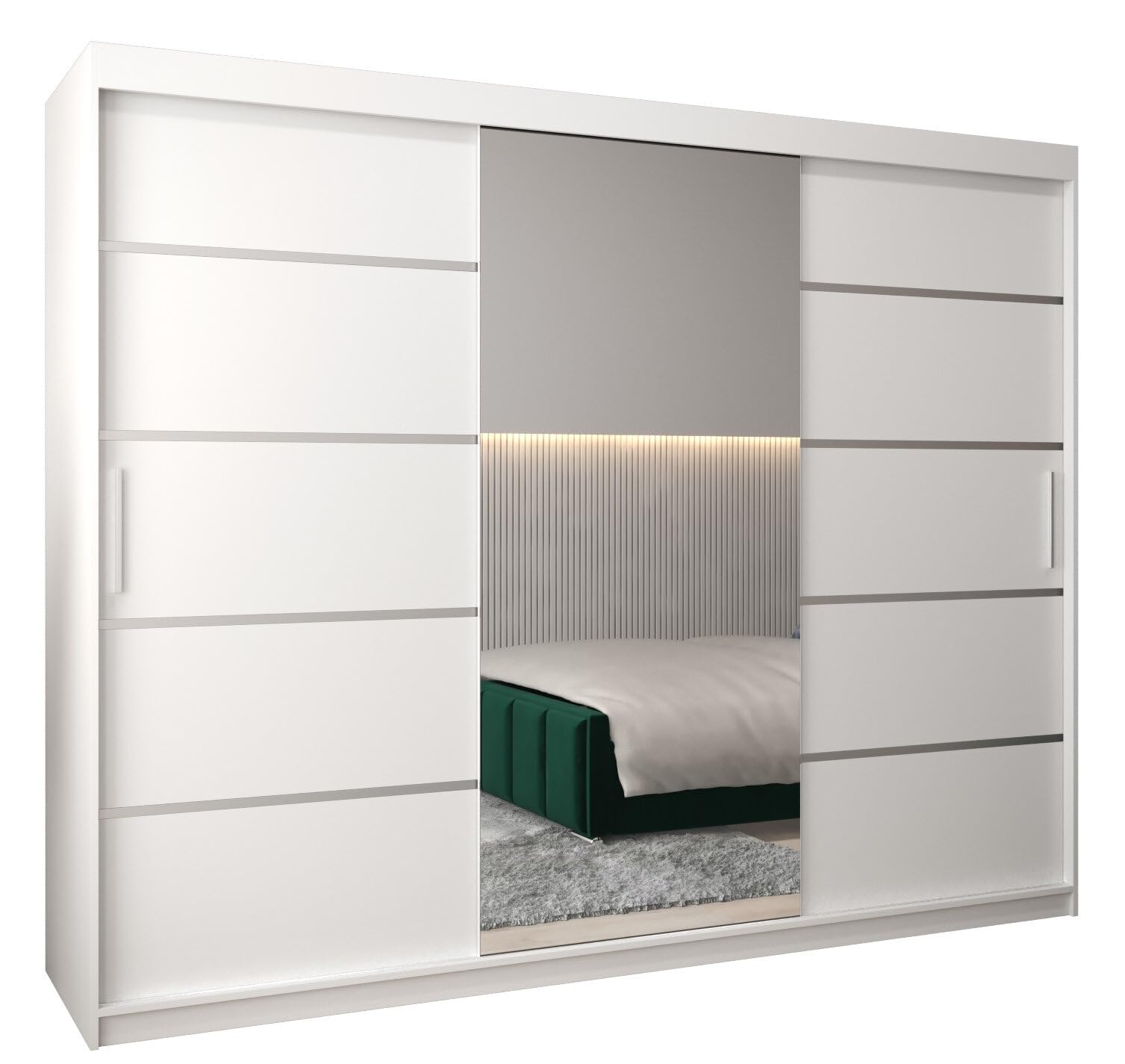 MEBLE KRYSPOL Kleiderschrank mit Spiegel Verona 2 - Garderobenschrank - Schrank Schlafzimmer - Mehrzweckschrank DREI Schiebetüren - Regalen - Flur Möbel - Kleiderstange Schrank - Allzweckschrank