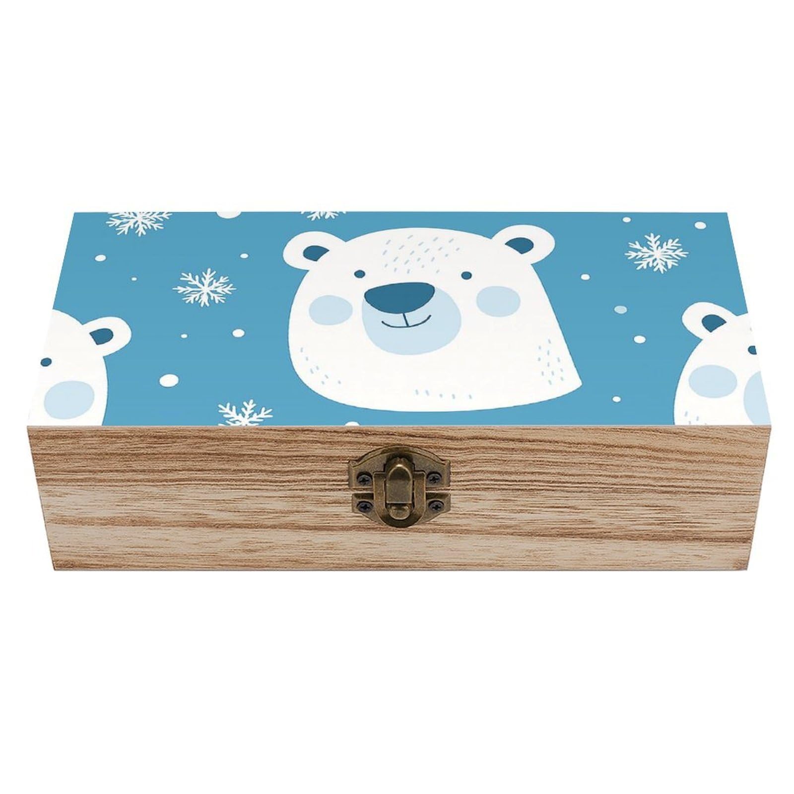 SMAZDFXX Cartoon Polar Bear And Snowflake Wooden Storage Box Multipurpose Decorative Box for Jewelry Photo Home Decor