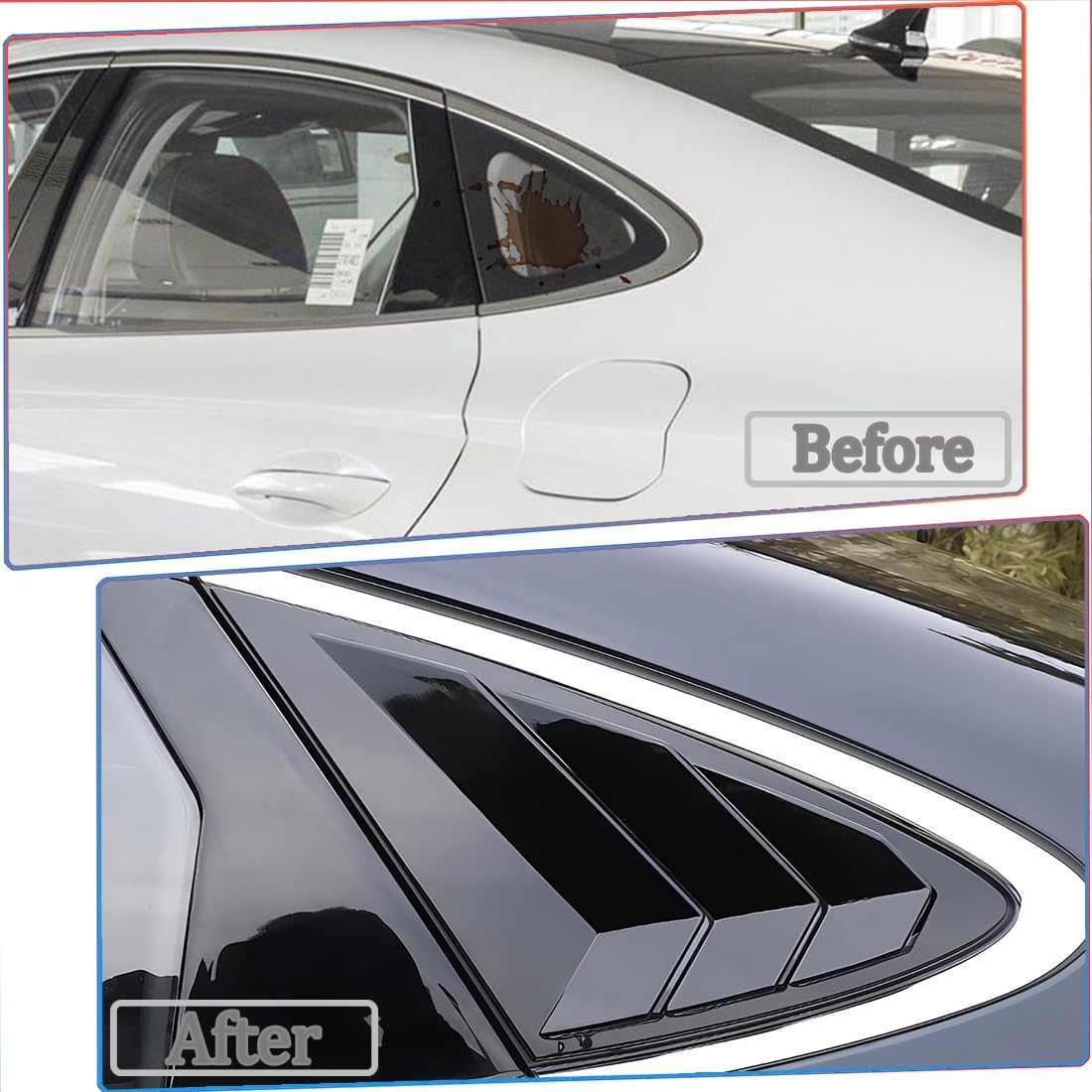 2Pcs Rear Side Window Louvers Air Vent Scoop Shades Cover Blinds Trim for Hyundai Sonata DN8 2020-2025 - ABS Bright Black Sport Interior Accessories（NOT fit N Line Models）