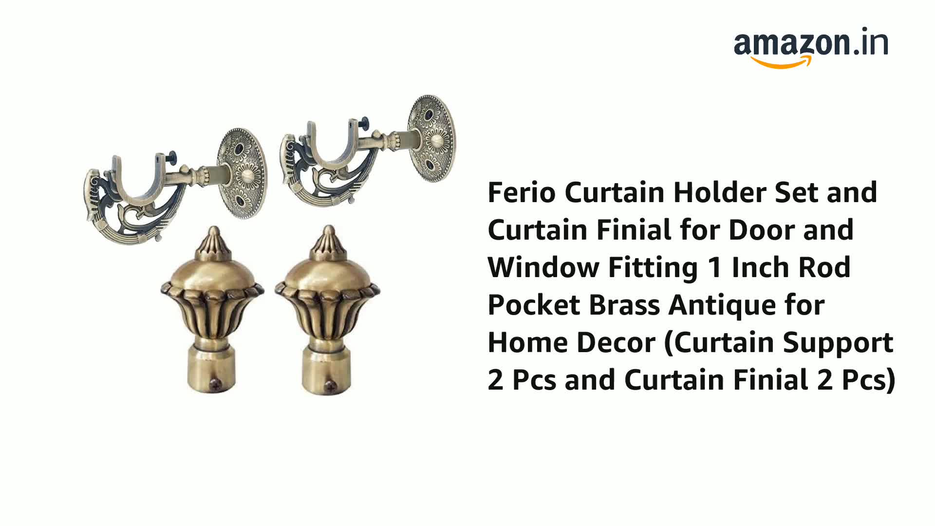 FERIO Antique Brass Curtain Finials - Zinc Alloy Diamond Design For 1 Inch Rod, Set Of 2 - View #7