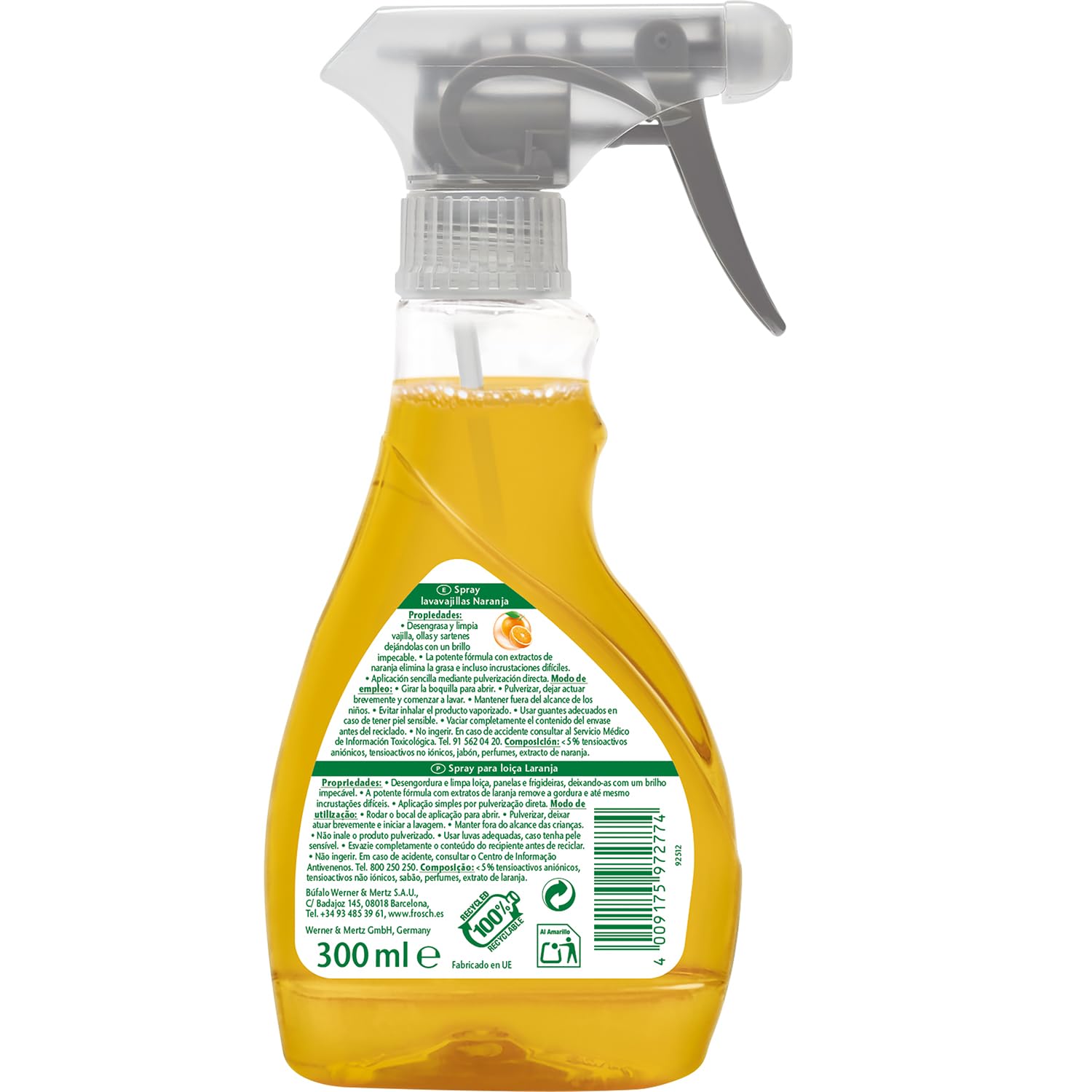 Frosch Spray Lavavajillas Naranja 300ml - Limpiador Desengrasante Ecológico con Extractos Naturales - Elimina Grasa e Incrustaciones — view 3