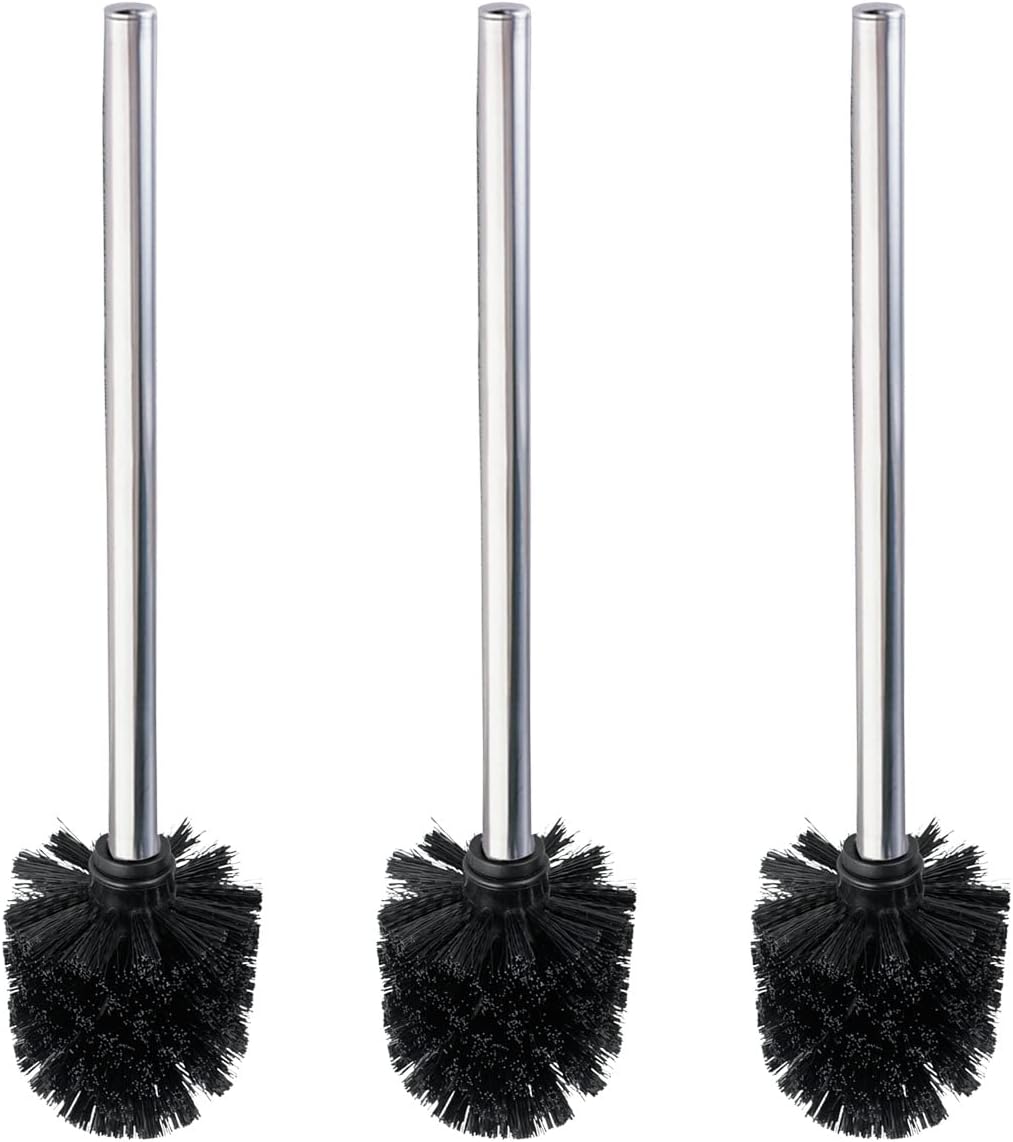 WENKO Toilet Brush with Stainless Steel Handle Shiny Diameter 8 x 35 cm Set of 3