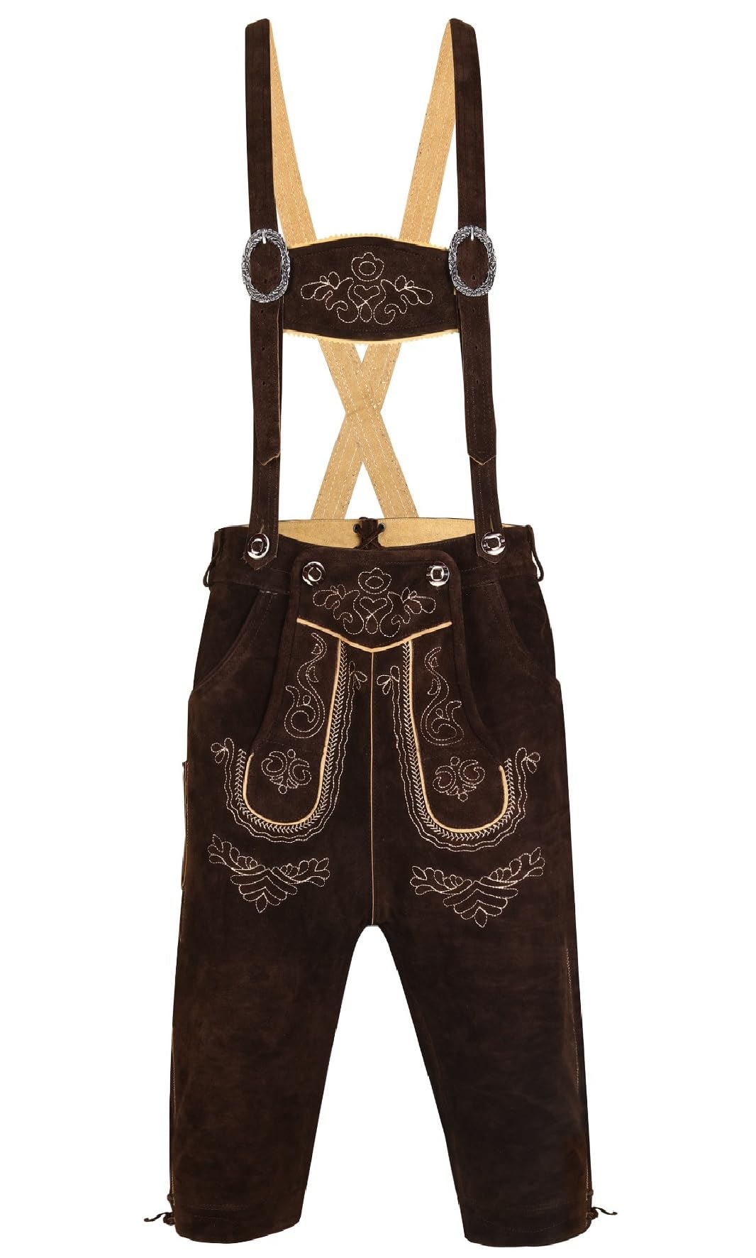Premium Lederhose für Herren - Elegante Trachtenhose Gr.46-60 - Designer Lederhosen in 3 Farbvarianten (Hellbraun, Dunkelbraun, Schwarz) - 100% Rindsveloursleder