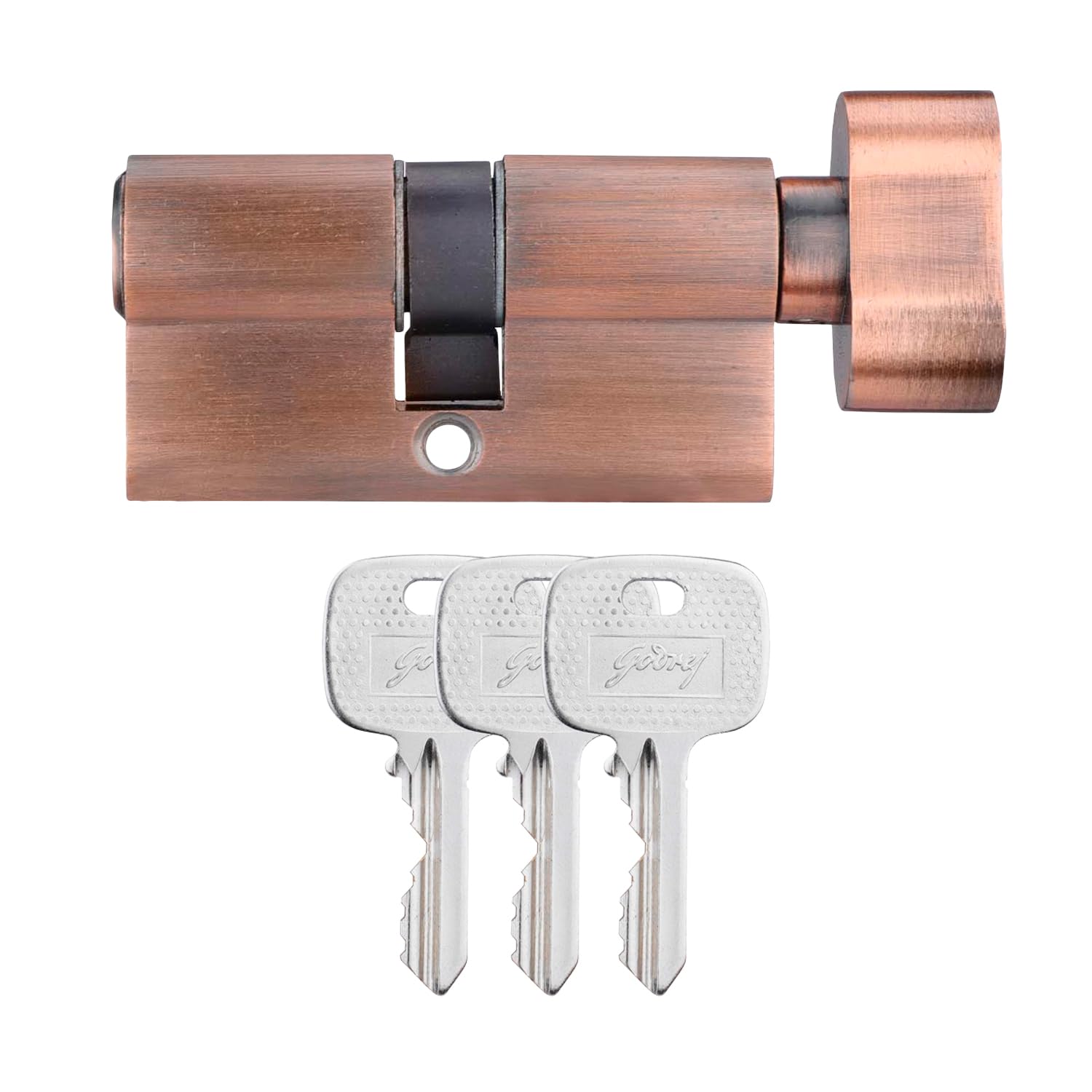 Godrej Pin Cylinder | Incrust Pin Cylinder | Suitable for Main & interconnecting Doors | 1CK 60mm | Antique Copper Finish | Door Thickness Upto 40mm | 3 Keys | 5 Years Warranty