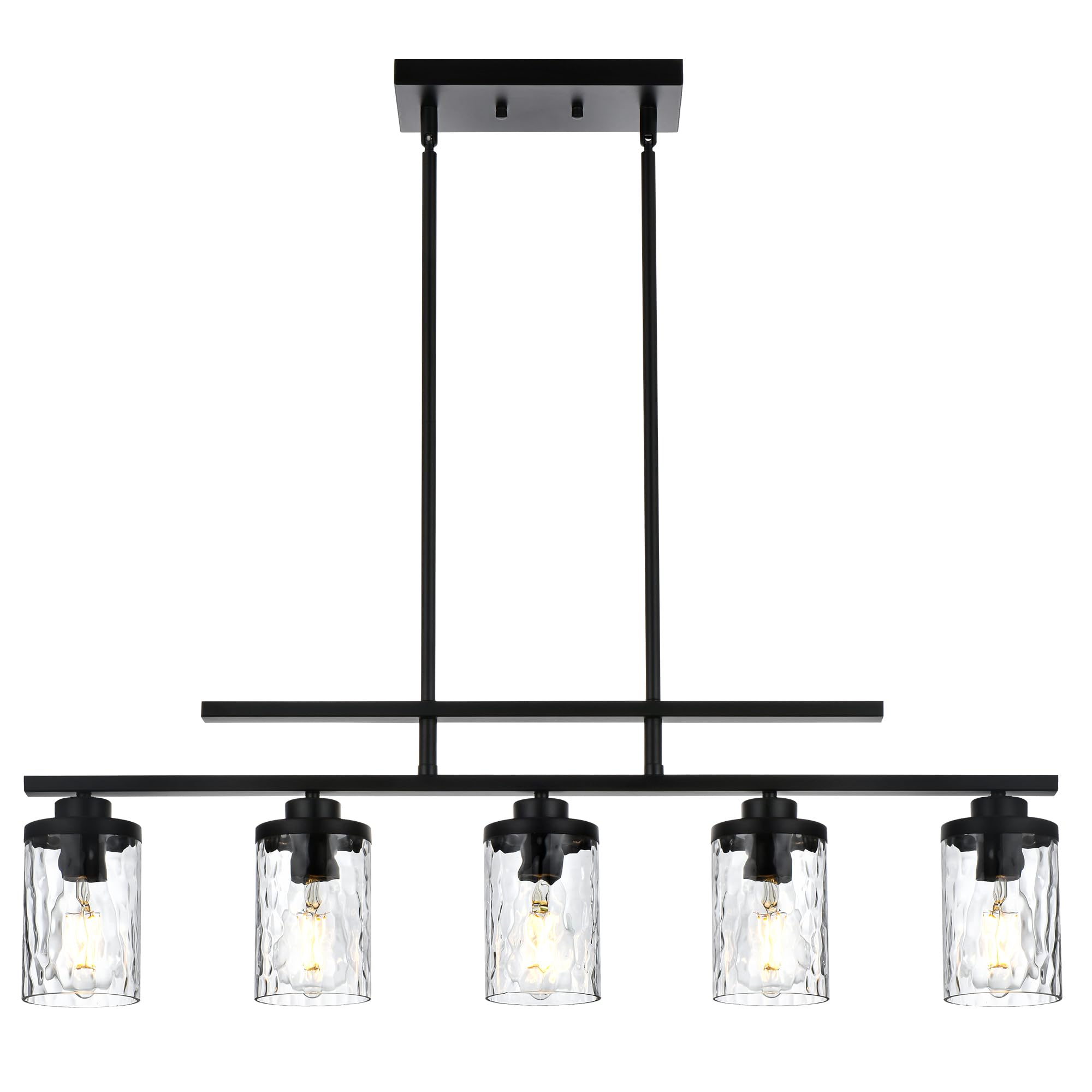 MELUXEM Modern Pendant Light Fixture 5-Light Kitchen Island Pendant Lighting Matte Black Hammered Glass Shade Hanging Light Fixtures for Dining Room Adjustable Cord
