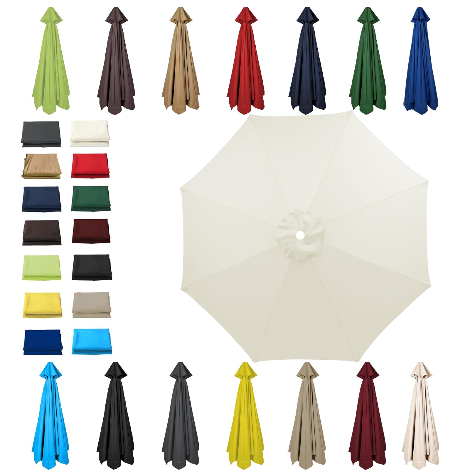 HonunGron 6 Ribs/8 Ribs Replacement Parasol Cover, 3.0m/2.7m/2.5m/2.3m/2m Umbrella Canopy Replacement, Sun Umbrella Replacement Cloth, UV 50+ Garden Parasol Canopy Cover (8 ribs-2.3m(7.5ft),Beige) — image 1