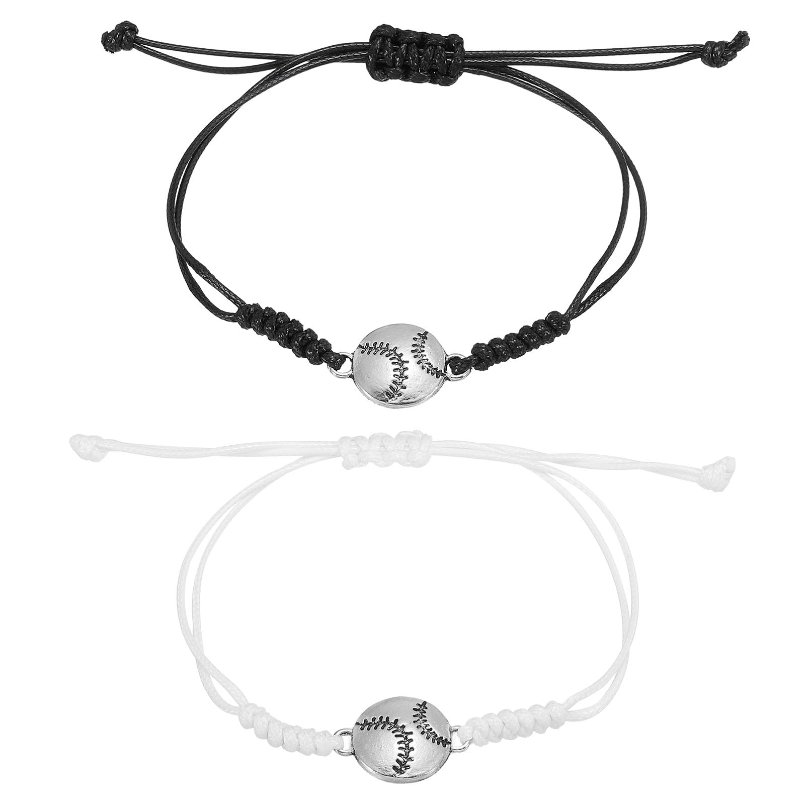 PATIKIL Baseball Bracelets, 2 Pcs Baseball Gifts Braided Wristbands with Baseball Beads for Teenagers, Adults, Black White