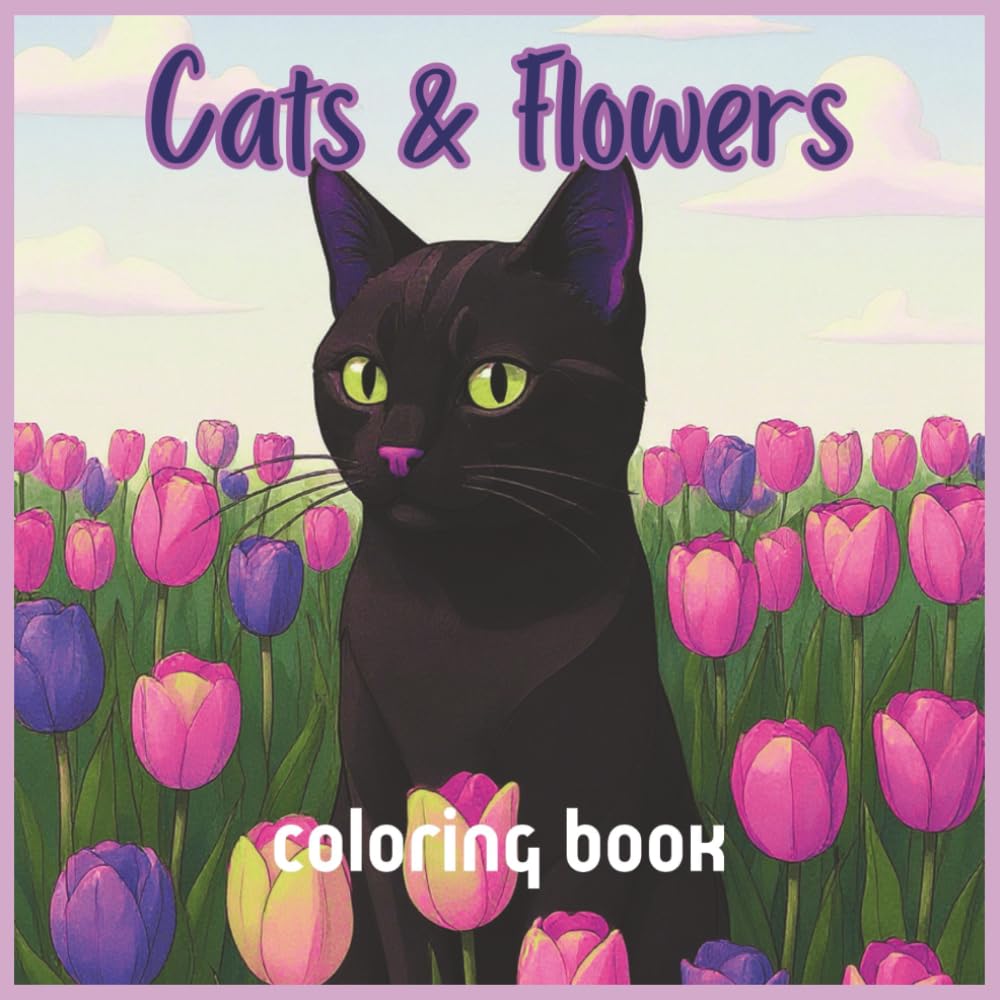 Cats and Flowers Coloring Book: Adorable Whimsical Cats Among Flowers – Relaxation and Stress Relief Coloring Pages for All Ages