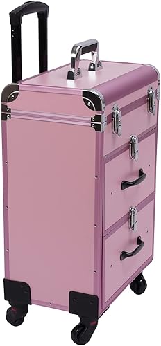Miniatura 5 de Maletín de maquillaje rodante con 4 ruedas universales, carrito grande para cosméticos con cerraduras, bolsa de maquillaje con divisores,