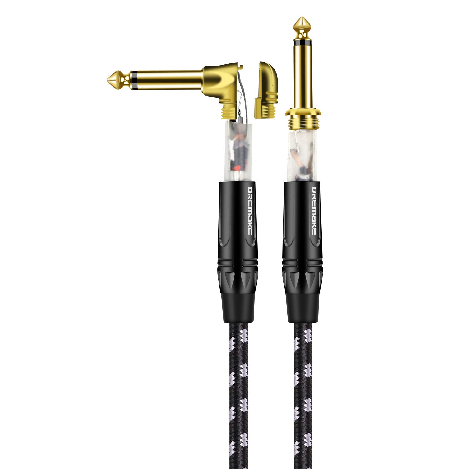 Gerade nach rechts Engel Patchkabel, schwarz/weißes Tweed Quarter Zoll Kabel 1/4 Zoll (6,3 mm) Gitarrenverstärker, 3 m Gitarrenkabel für Akustikgitarre, Keyboard