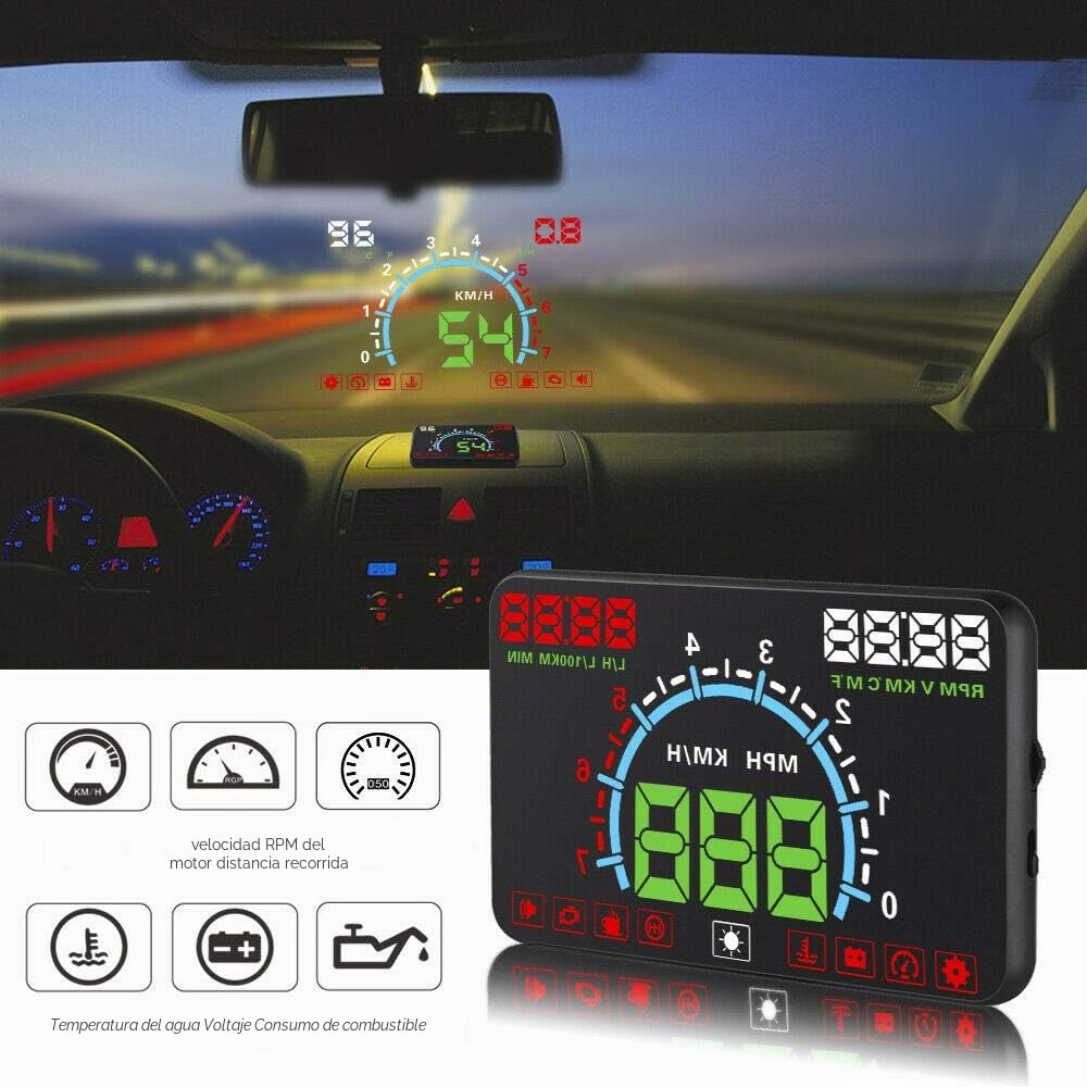 Pantalla de cabeza alta HUD para coche 5.8" OBD2 OBD2 Medidor automático para salpicadero Advertencia de velocidad