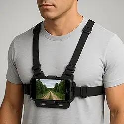 Suporte Peitoral Celular ou Câmera Profissional Giro 360 Gravação POV Moto Bike. Câmera de Ação Ciclismo Esportes Radicais. Acessório Ajustável Universal Para Filmagem Imersiva Com Altíssima Qualidade