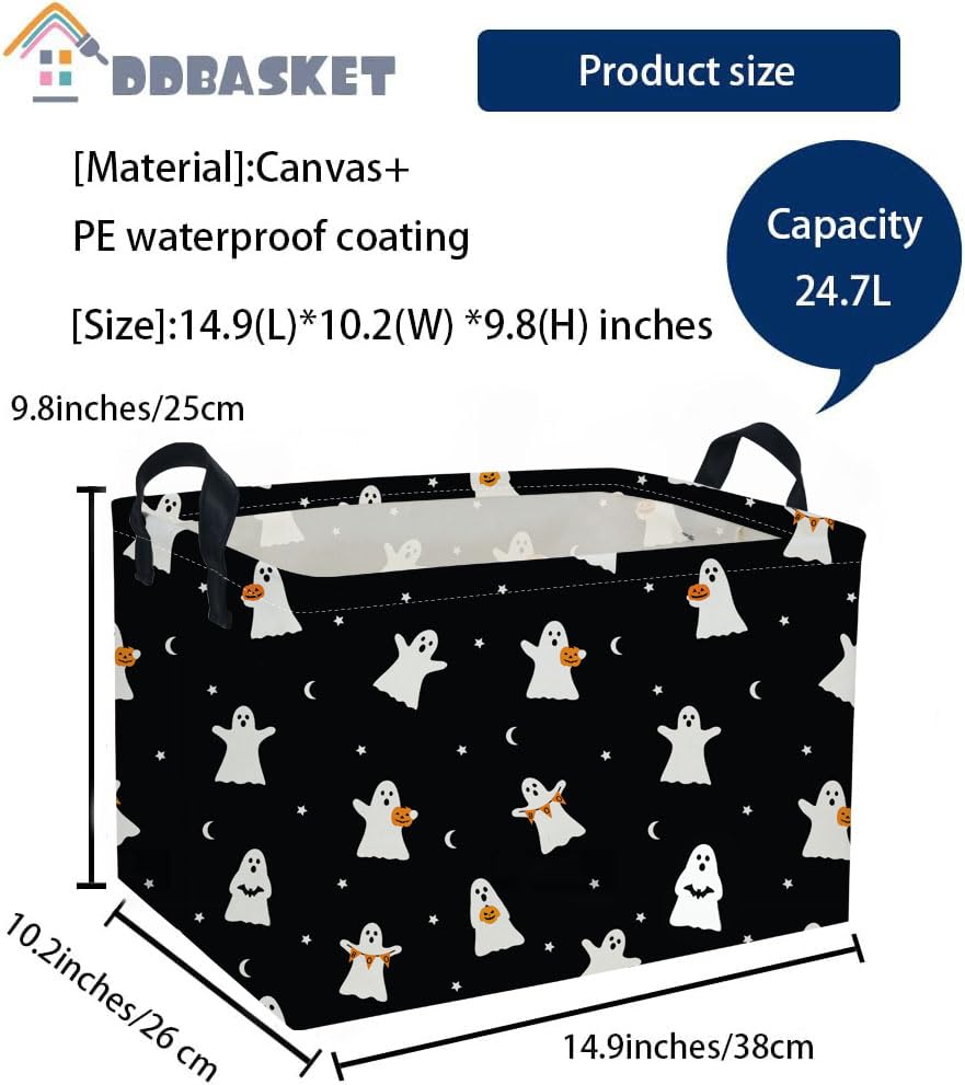 Image of Kids Basket Hlooween Storage Basket Gift Basket Rectangular Bedroom Decor for Books(Black Ghost)