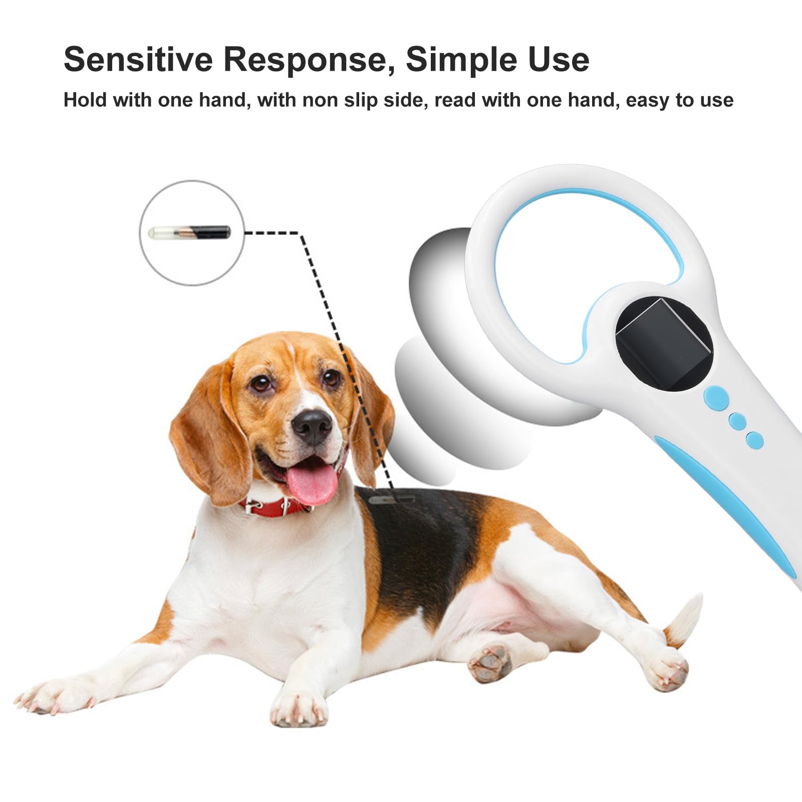 Scanner portatile per microchip per animali domestici RFID, con doppia frequenza 134,2kHz 125kHz, portata di scansione da 8 a 20 cm, 800 memorizzazione dati, per