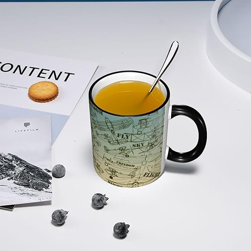Miniatura 7 de Old Airplane Drawings - Taza de café de cerámica con asa, diseño de vuelo clásico, estilo vintage, tazas de té para café, tazas para beber, regalos