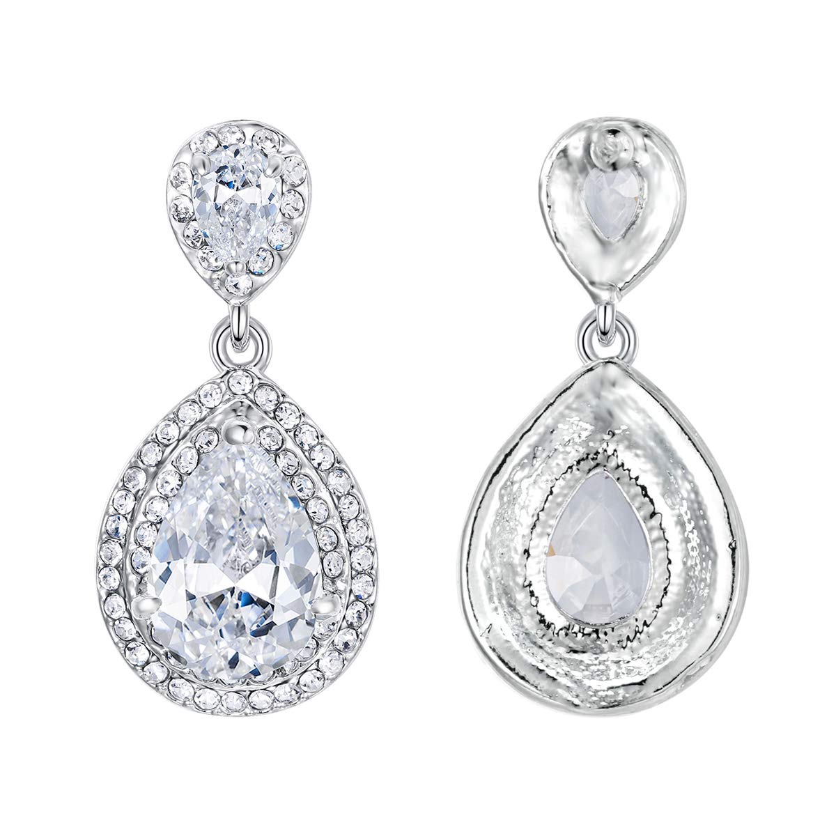 EVER FAITH® - Bling CZ Cristal Austriaco Novia Pendientes Joyería Plata-Tono N04154-1