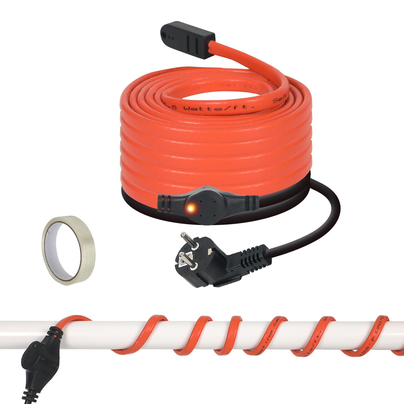 8m Frostschutz Heizkabel mit Thermostat 25W/m Rohrbegleitheizung | Selbstregulierendes Heizband Frostschutz Begleitheizung für Wasserleitung Pflanzen Dachrinnen Palmen, IP65, Plug & Play