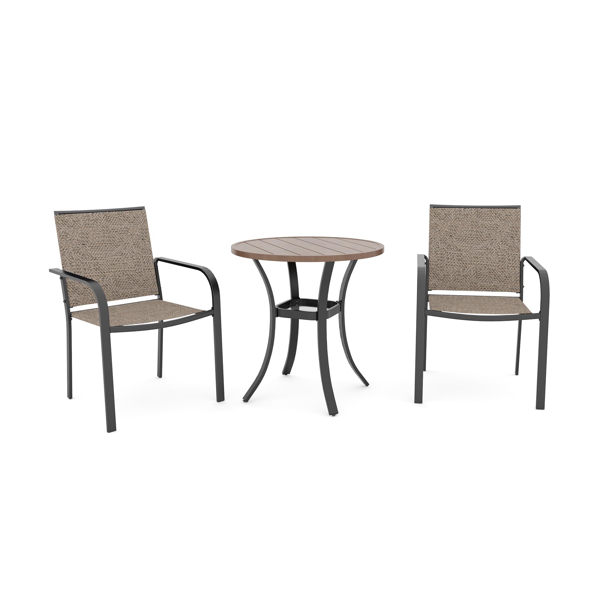 Anmutig Outdoor Bistro Set for 2, Stackable Chairs &amp; Metal Table, Beige