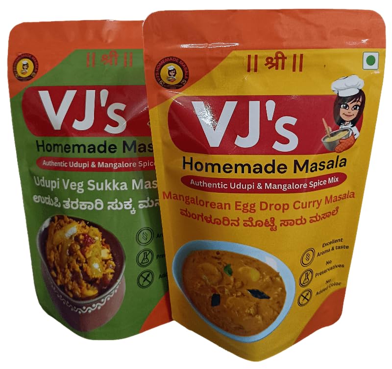 VJS HOMEMADE MASALA Udupi Veg Sukka Masala + Mangalorean Egg Drop Curry Masala | 400 grams (Pack of 2, Each 200gm), Zip Lock Pack