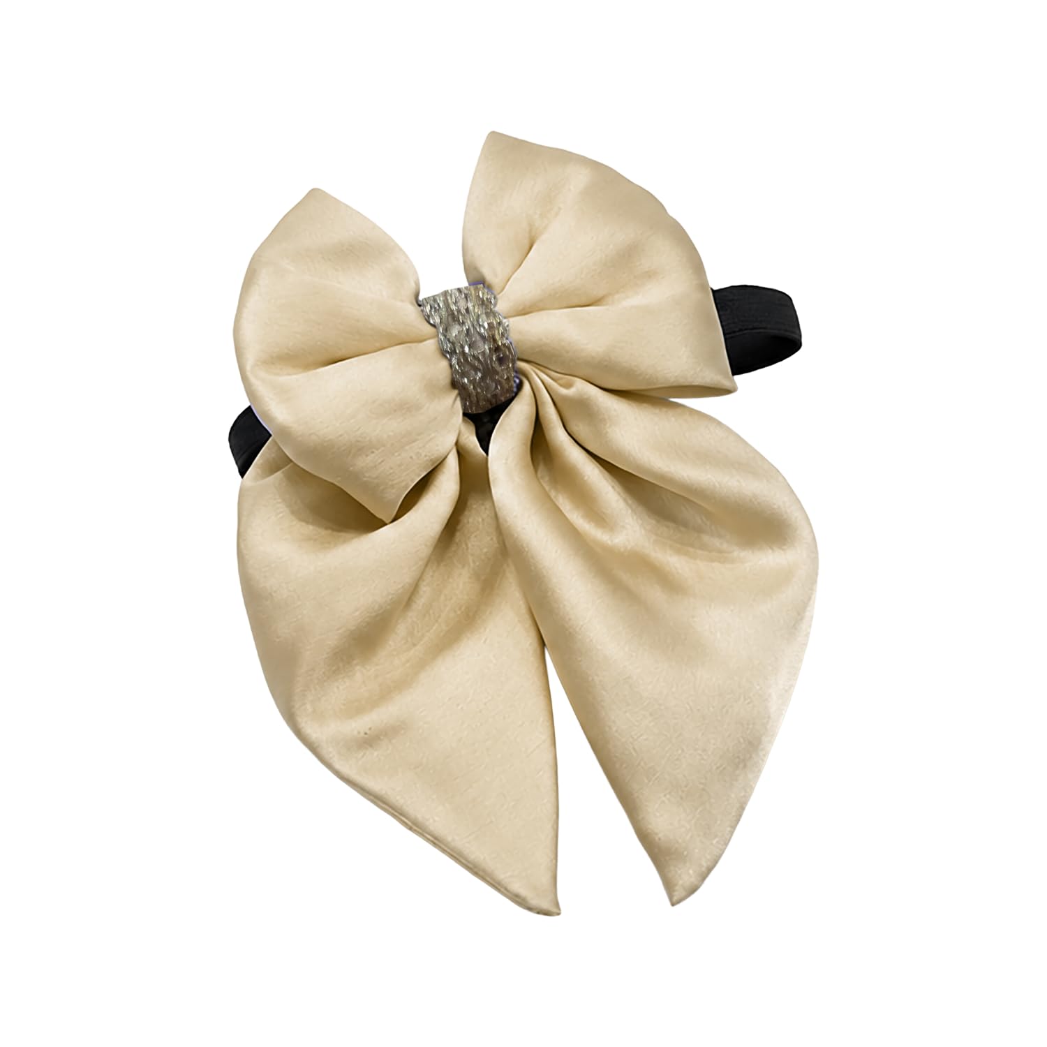 female premium pet bow tie beige large | stylish satin silk & high-gloss satin fabric pet accessory for dogs & cats | adjustable elegant bow collar for birthday, wedding, party