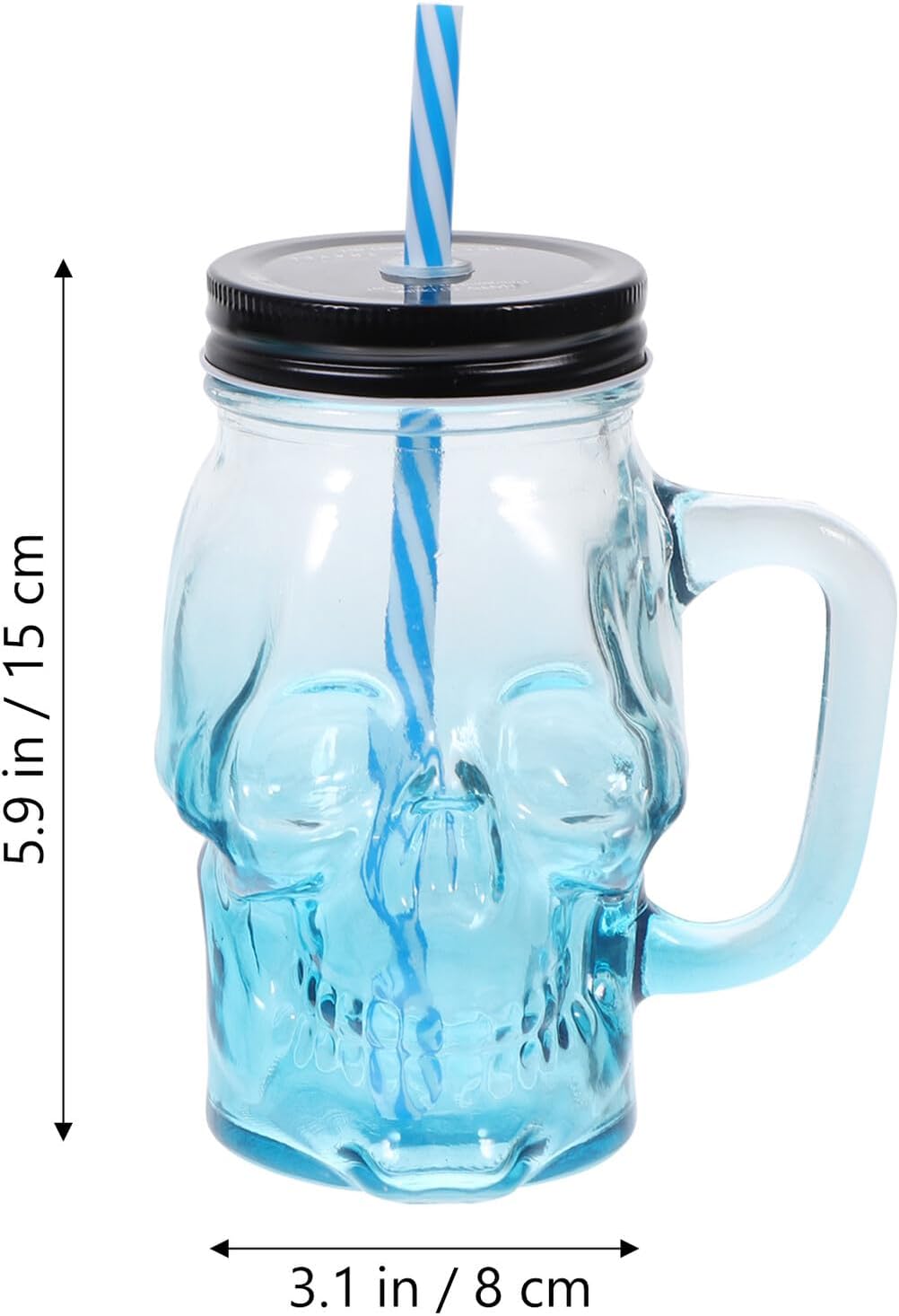 Cabilock 2pcs Halloween Skull Glass Beer Bottles with Handle 500ml Gradient Blue Glassware Party Drinkware for Halloween Decoration and Beverage Serving Random Color
