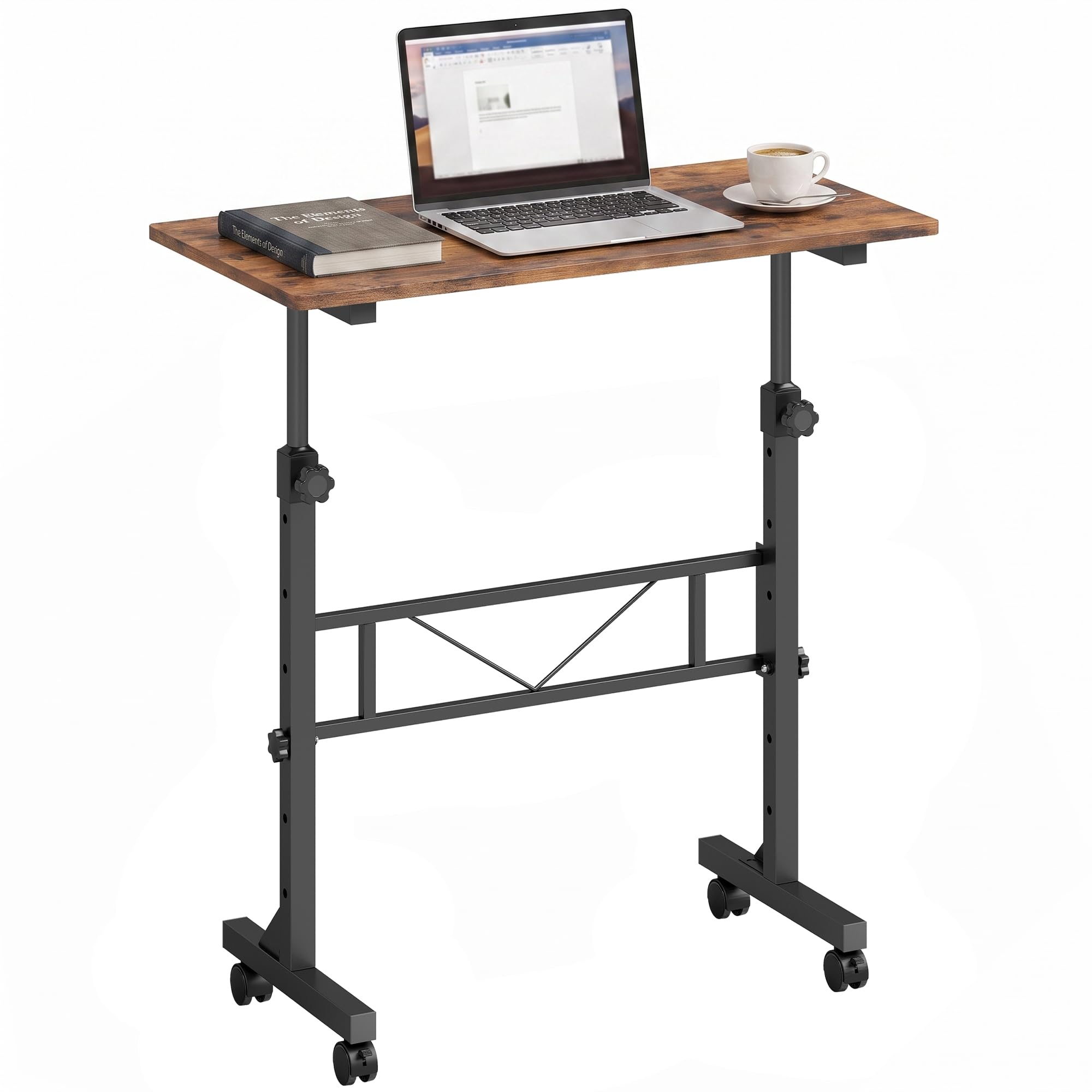 HOMCOM Overbed Table Adjustable Height Laptop Desk Rustic Brown and Black