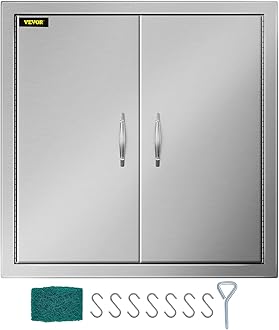 VEVOR BBQ Access Door 24W x 24H Inch, Grill Door Double Door Brushed Stainless Steel, Outdoor Kitchen Doors for BBQ Island Grilling Station