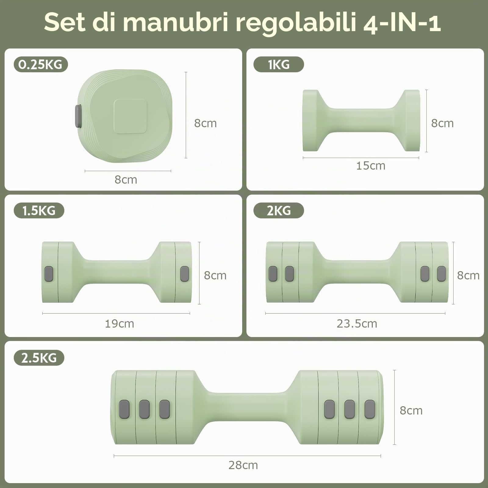 Set di 2 manubri regolabili 2 in 1, per donne e uomini, 4 livelli di peso con adattatore kettlebell, set di manubri per casa