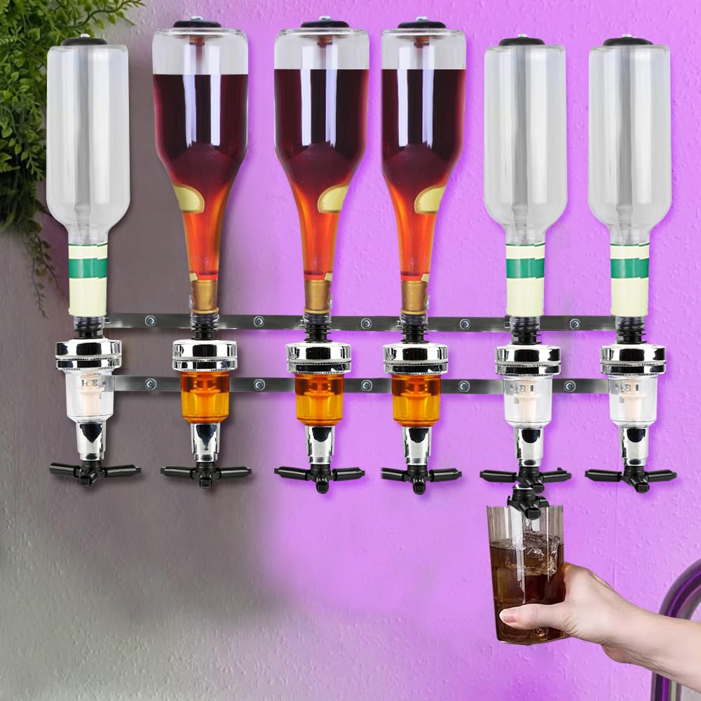 Bar Butler Dosificador Alcohol Mueble Óptico Dispensador de Verdor de Pared 4 o 6 Botella Soporte de Bebida Licor para Bar Hogar y Comerciales, Medidas Dosificación 25-45 ml (6 cabezas – (1,5 oz))