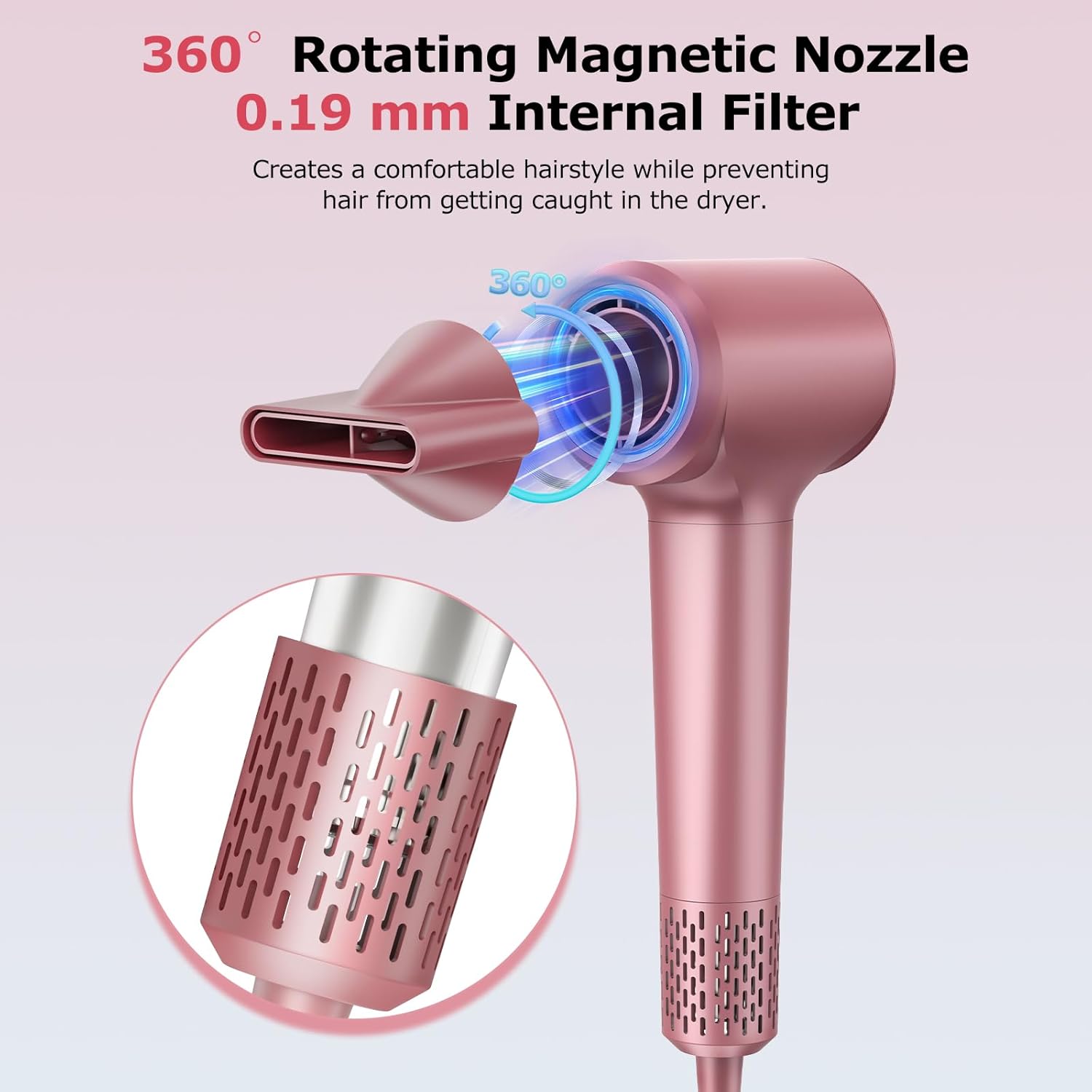 Hair Dryer, Ionic Blow Dryer, 1500W High-Speed Hairdryer with 110000 RPM Brushless Motor for Fast Drying Low Noise, 4 Temps & 2 Speeds with Magnetic Nozzle - Image 7