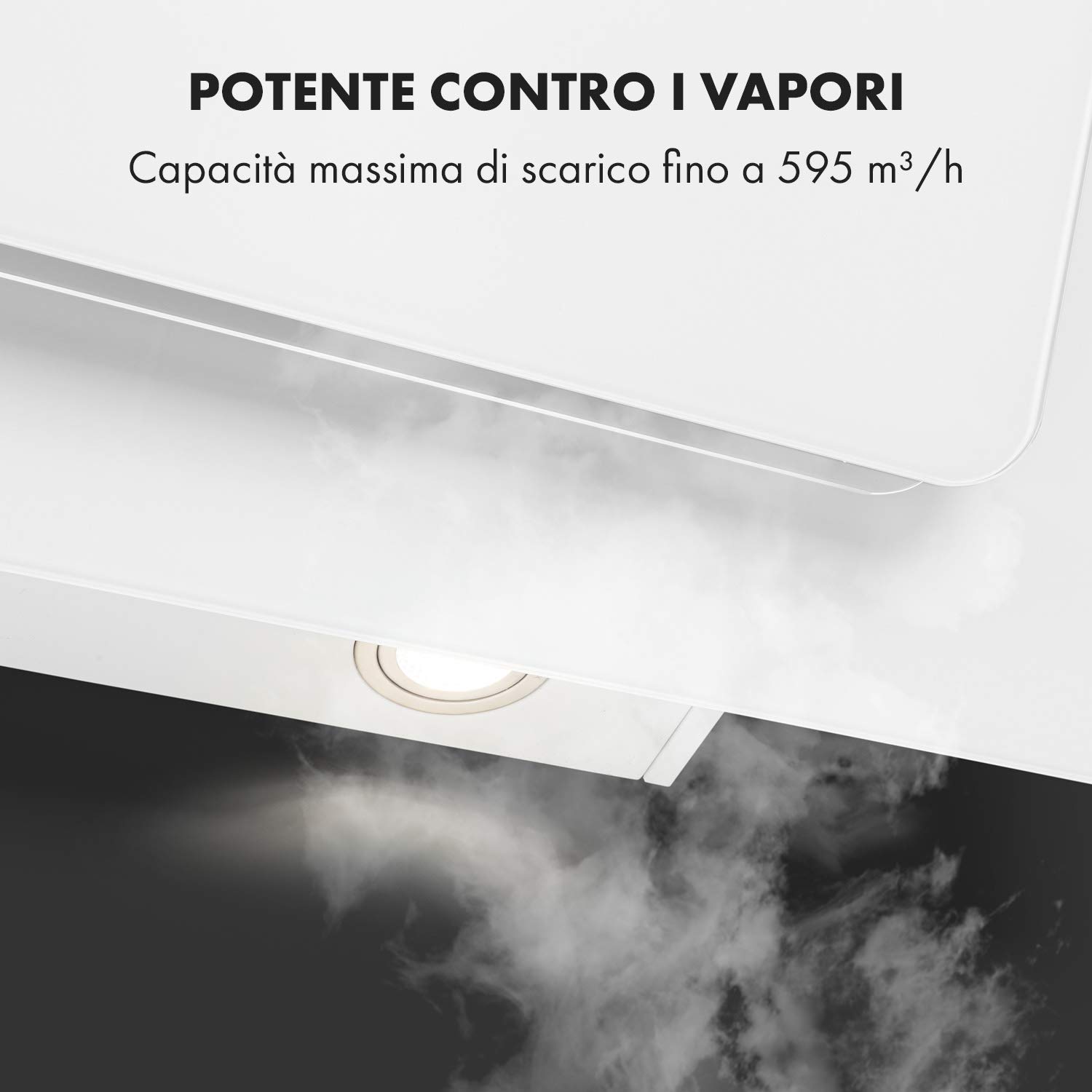Klarstein Cappa Aspirante 90 cm, Cappa Cucina, Cappa Filtrante, Scarico: 595m³/h, Illuminazione LED, Pannello Touch, Filtro Carboni Attivi, Luci RGB, Con Ricircolo Aria, Classe Energetica A, Bianco