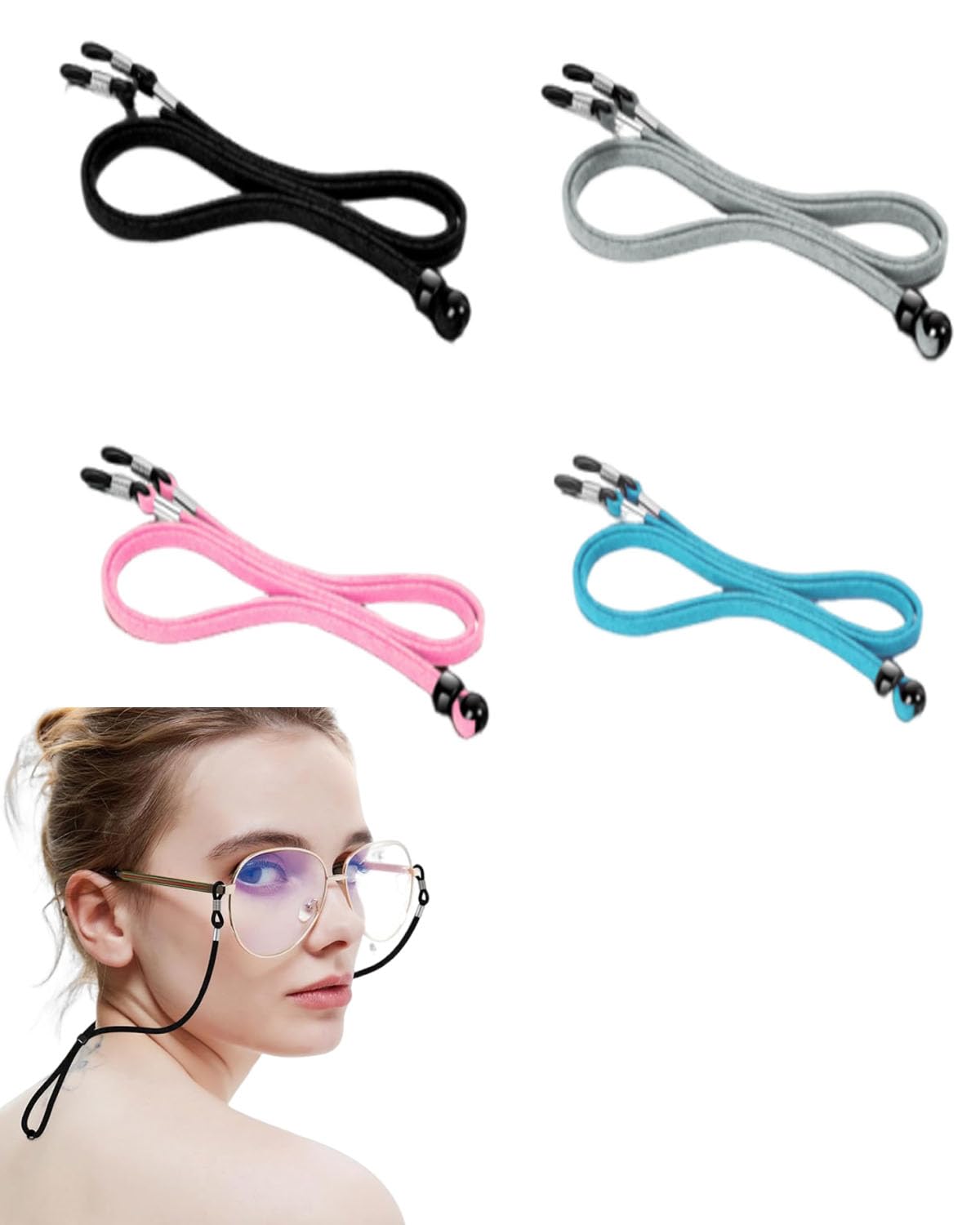 4 PCS Specs Holder Strap, Glasses Chain for Women & Men, Adjustable Eyewear Strap for Outdoor Activities Like Fishing, Biking, Skiing, Hiking