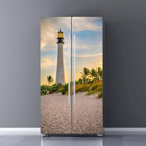 Miniatura 1 de Juego de envolturas de vinilo autoadhesivas para nevera con diseño de Cape Florida Lighthouse Bill Baggs State Park Florida, mural extraíble para la