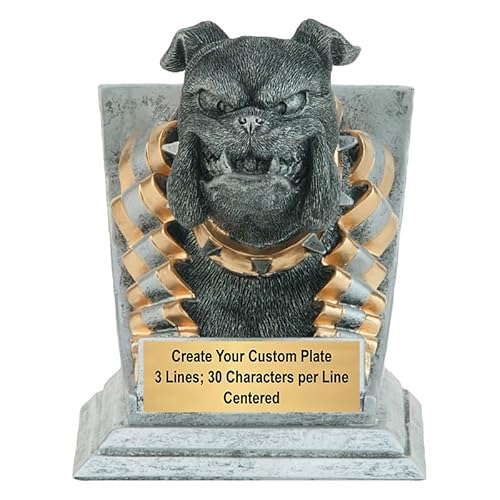 Bulldog Trophy - Custom Engraved Mascot Award - Silver Gold Finish - Personalized School Spirit or Competition Award - Customize Now (4 Inch)