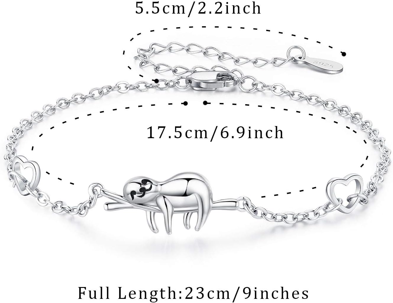 JUSTKIDSTOY Sloth Bracelets Sterling Silver “Slow Down Be Happy” Slider Animal Chain Necklaces for Women Sloth Gifts Lover (Bracelet) - Image 3