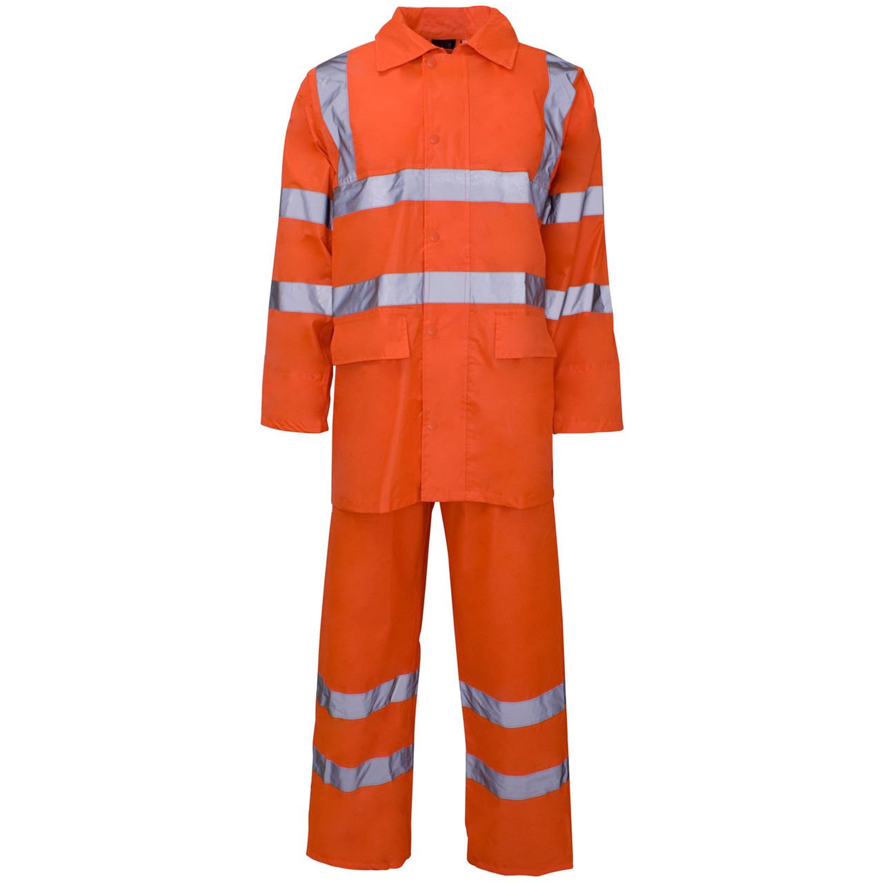 Myshoestore Unisex Orange Hi Vis Waterproof Rainsuit Two-Piece Set With Hooded Jacket And Elasticated Trousers, 4XL