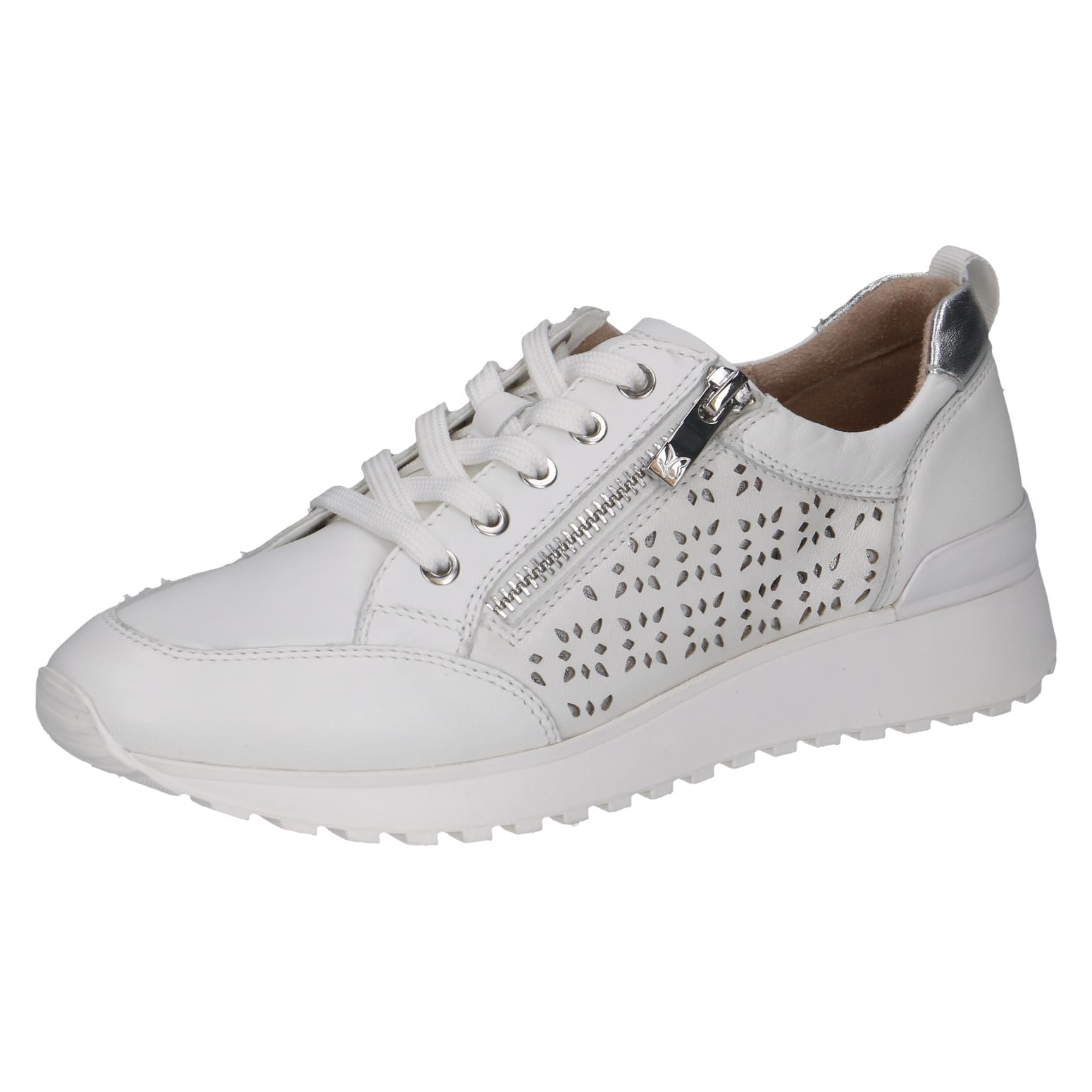CAPRICE Women's Flat Sneakers, White (White/Silver), 3.5 UK
