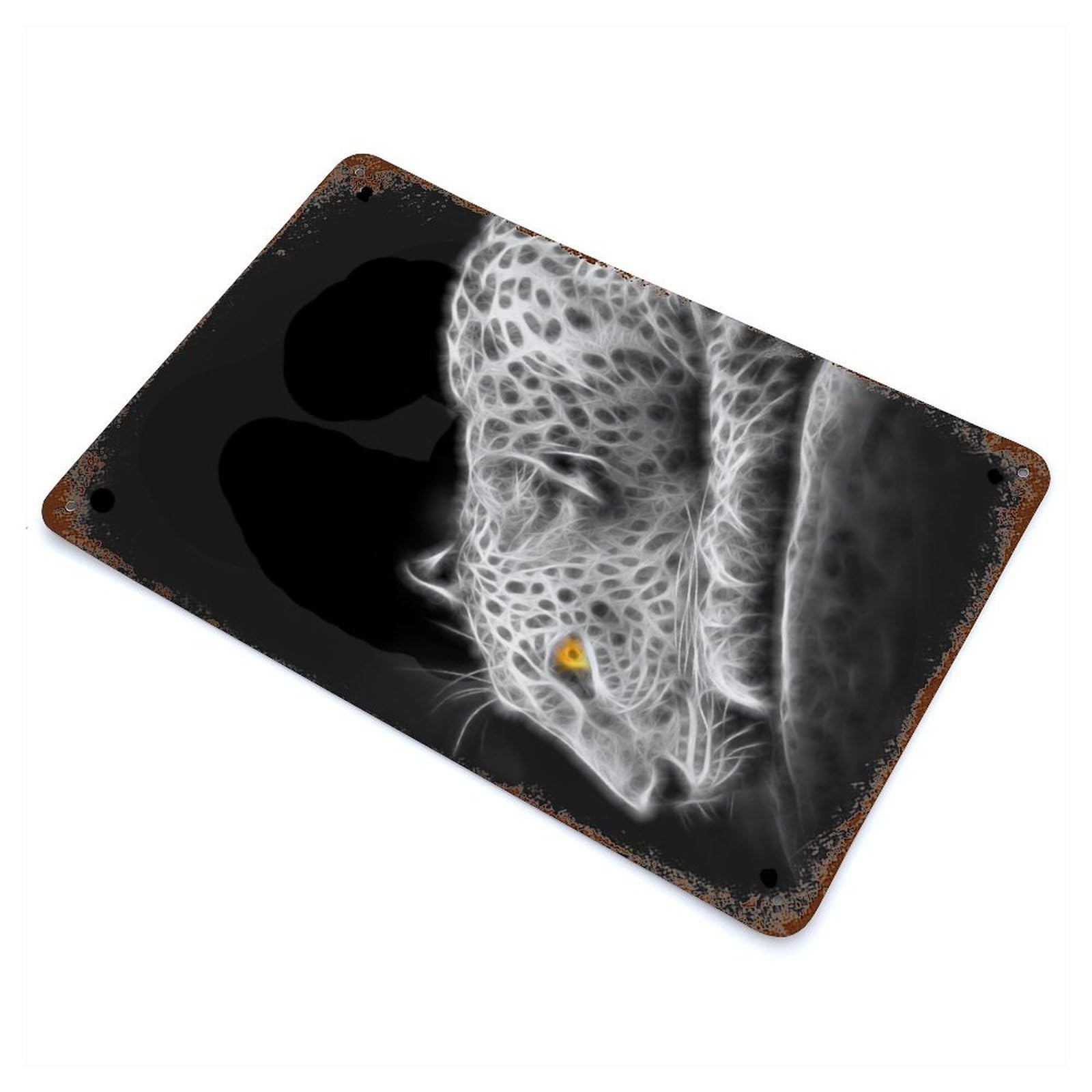 Cheetah Leopard Fractal Weathered Tin Sign 11.8"x7.9", Rustic Home Decor for Office, Studio And Wall Decor